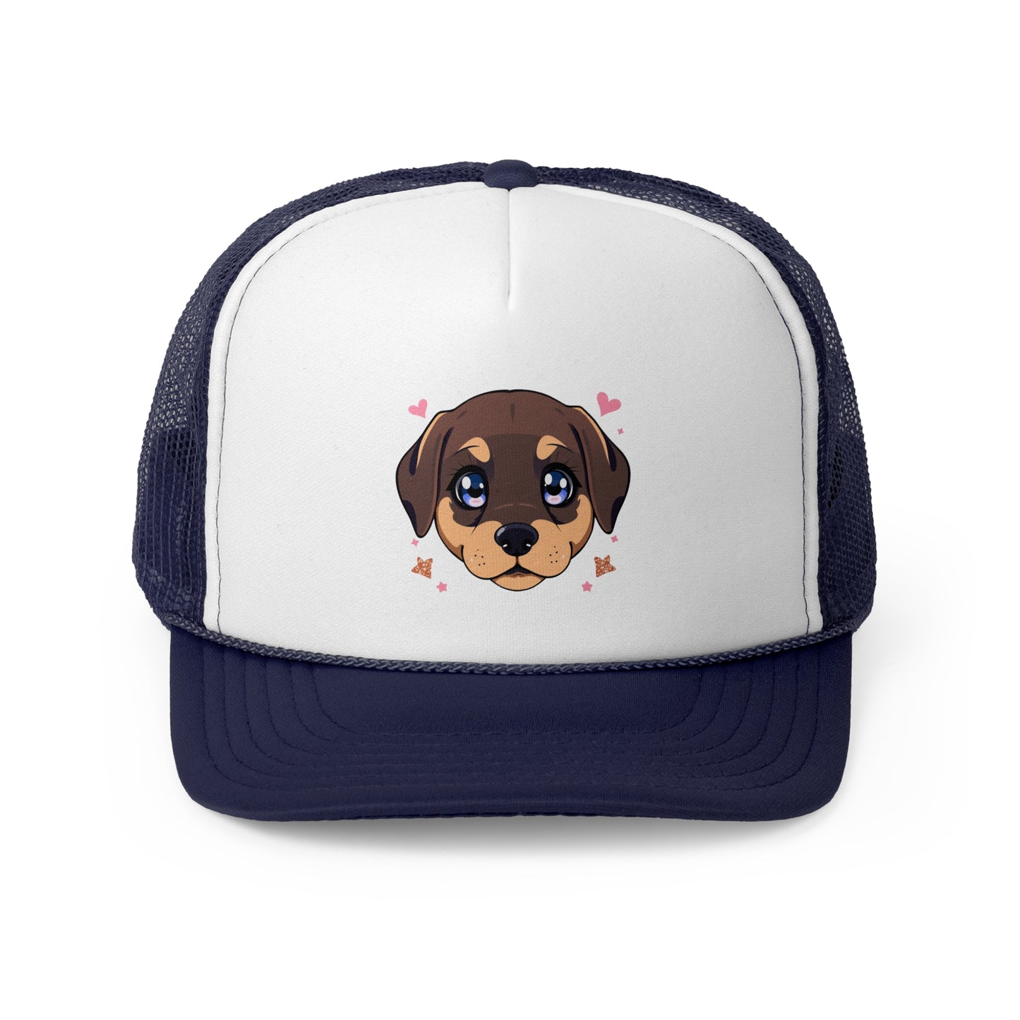 Kawaii Puppy Trucker Cap - Cute Anime Design with Hearts - Adorable Unisex Cap