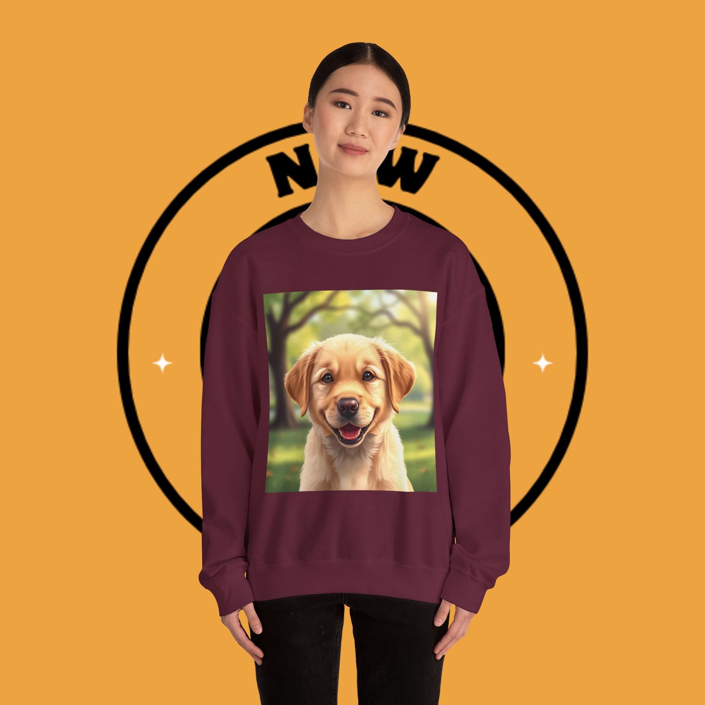 Crewneck Sweatshirt - Adorable Puppy Smiling in the Park - Sweet and Happy Golden Retriever