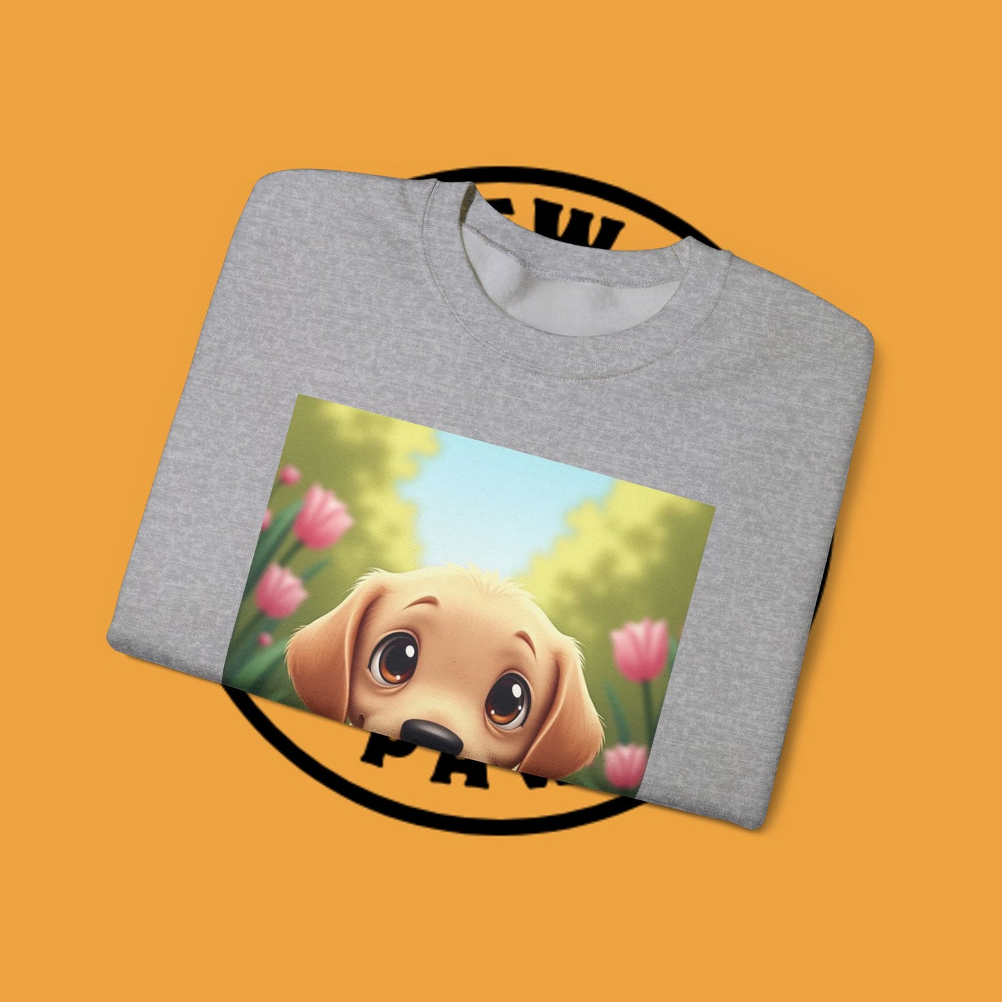 Adorable Golden Retriever Puppy in a Garden with Flowers - Cute Puppy Photo kawaii style