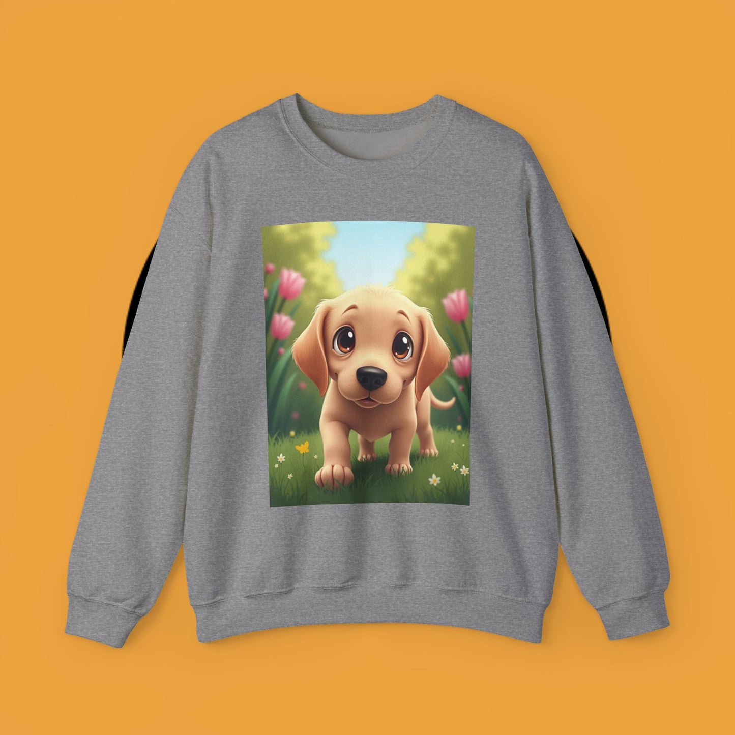 Adorable Golden Retriever Puppy in a Garden with Flowers - Cute Puppy Photo kawaii style