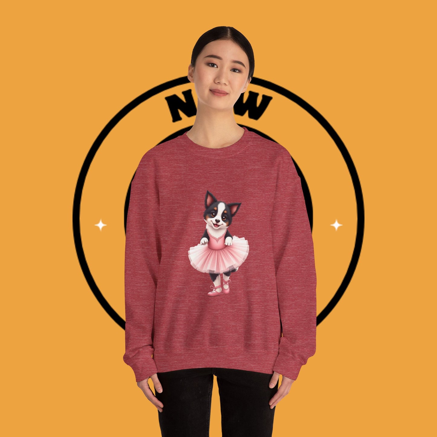 Cute Ballet Dog Crewneck Sweatshirt - Dancing Puppy in Pink Tutu Design | Kawaii Animal Lover Gift