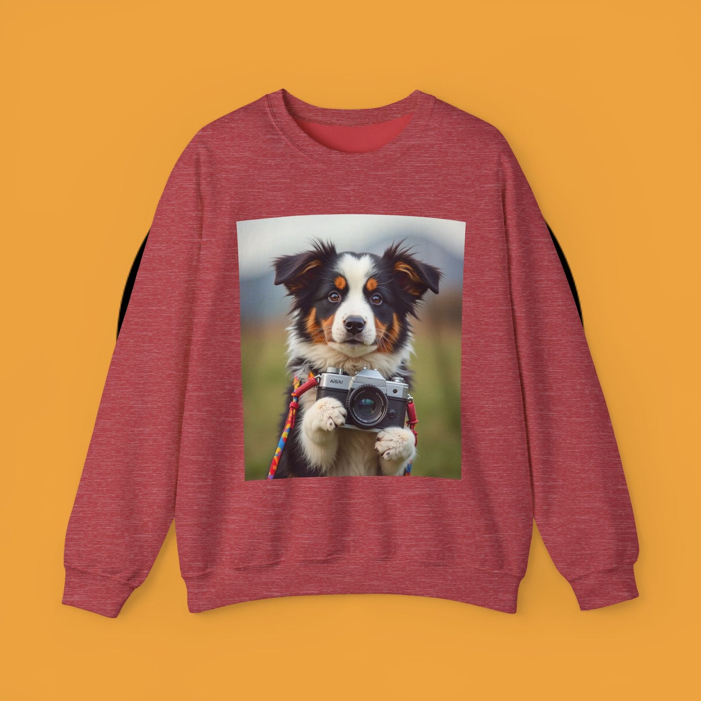 Photographer Dog Crewneck Sweatshirt - Cute Puppy with Vintage Camera Design | Photography Lover Gift