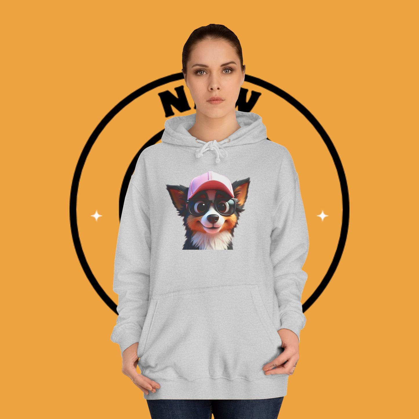 "Hipster Border Collie Puppy with Glasses & Cap Hoodie - Cute Trendy Dog Sweatshirt | Fun Design"