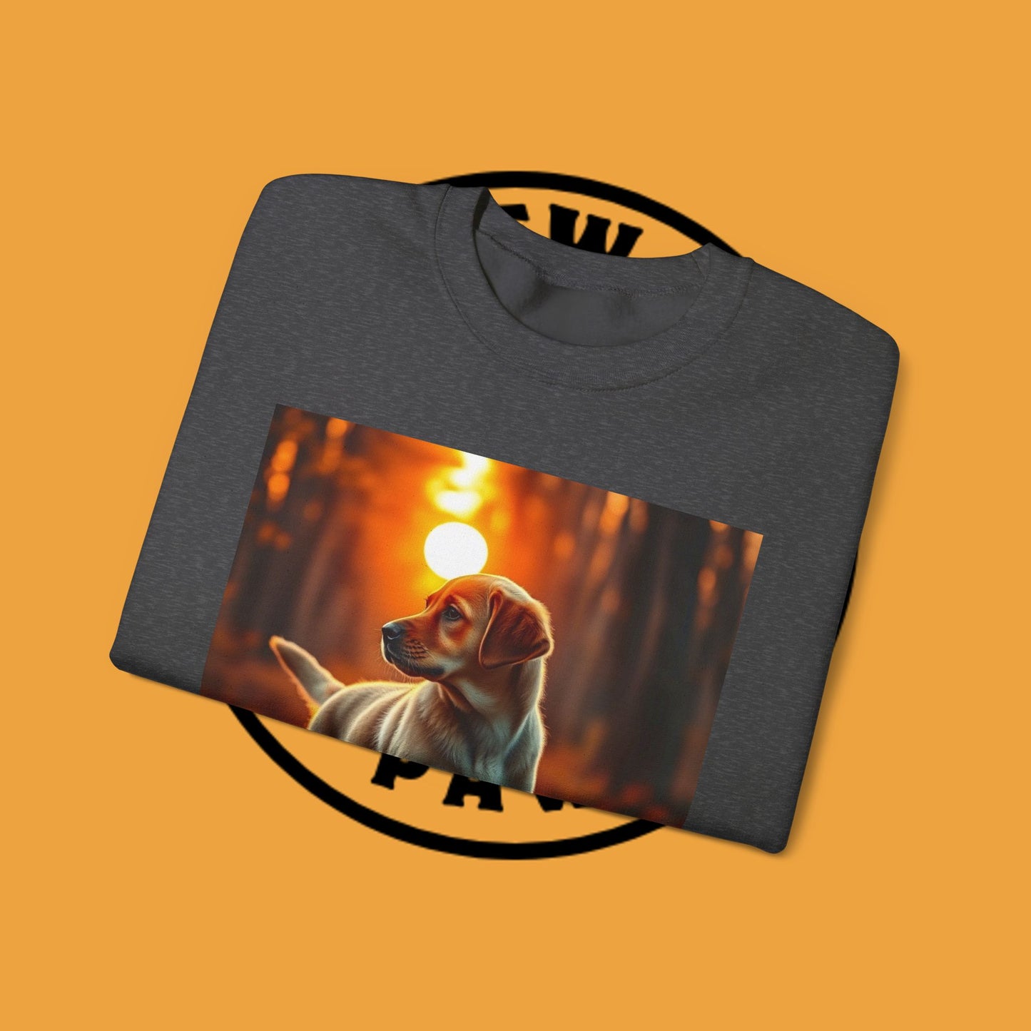 Crewneck Sweatshirt - Labrador Puppy in Autumn Forest with Golden Sunset Light Design