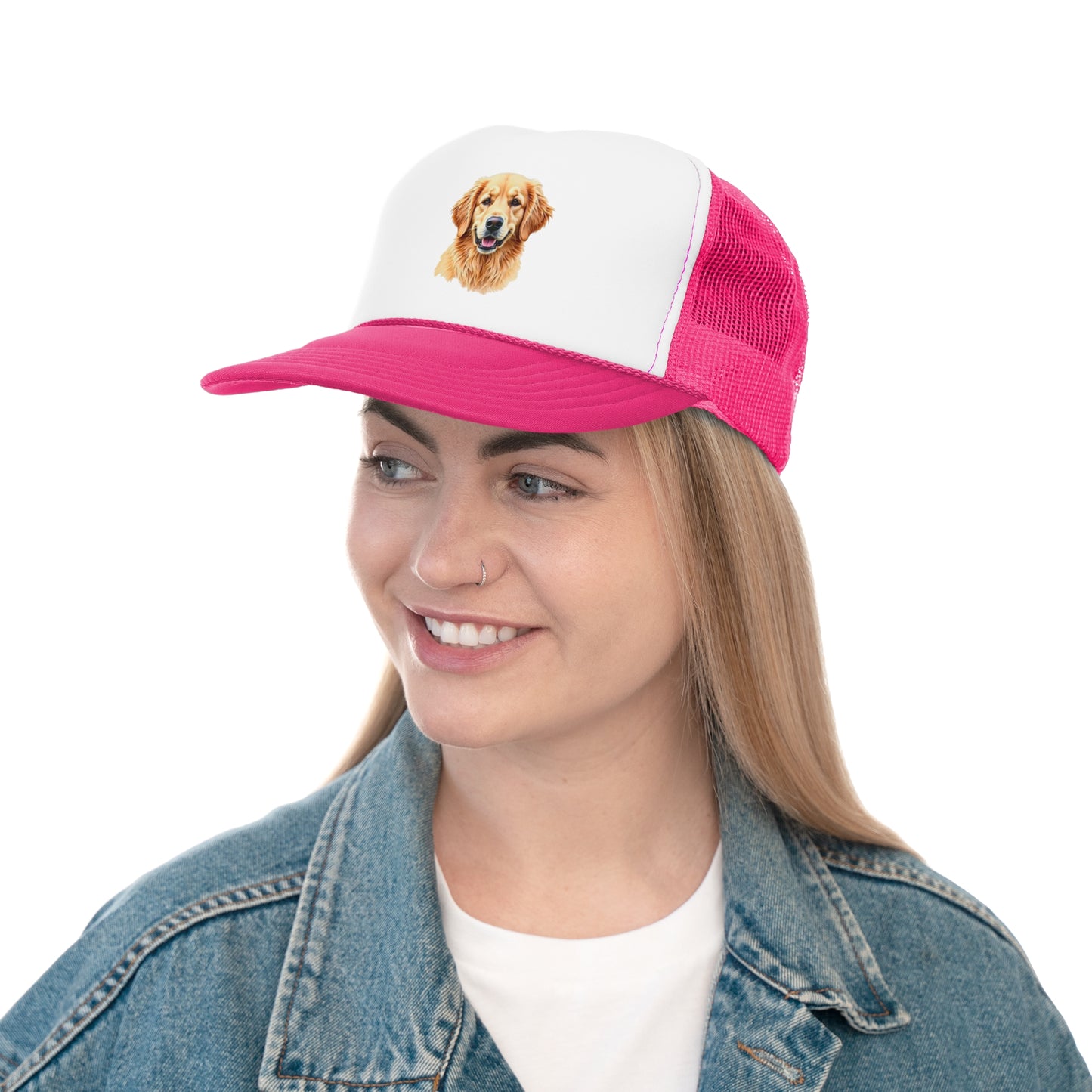 Golden Retriever Portrait Trucker Hat - Happy Dog Watercolor Art Style Cap - Perfect for Pet Lovers