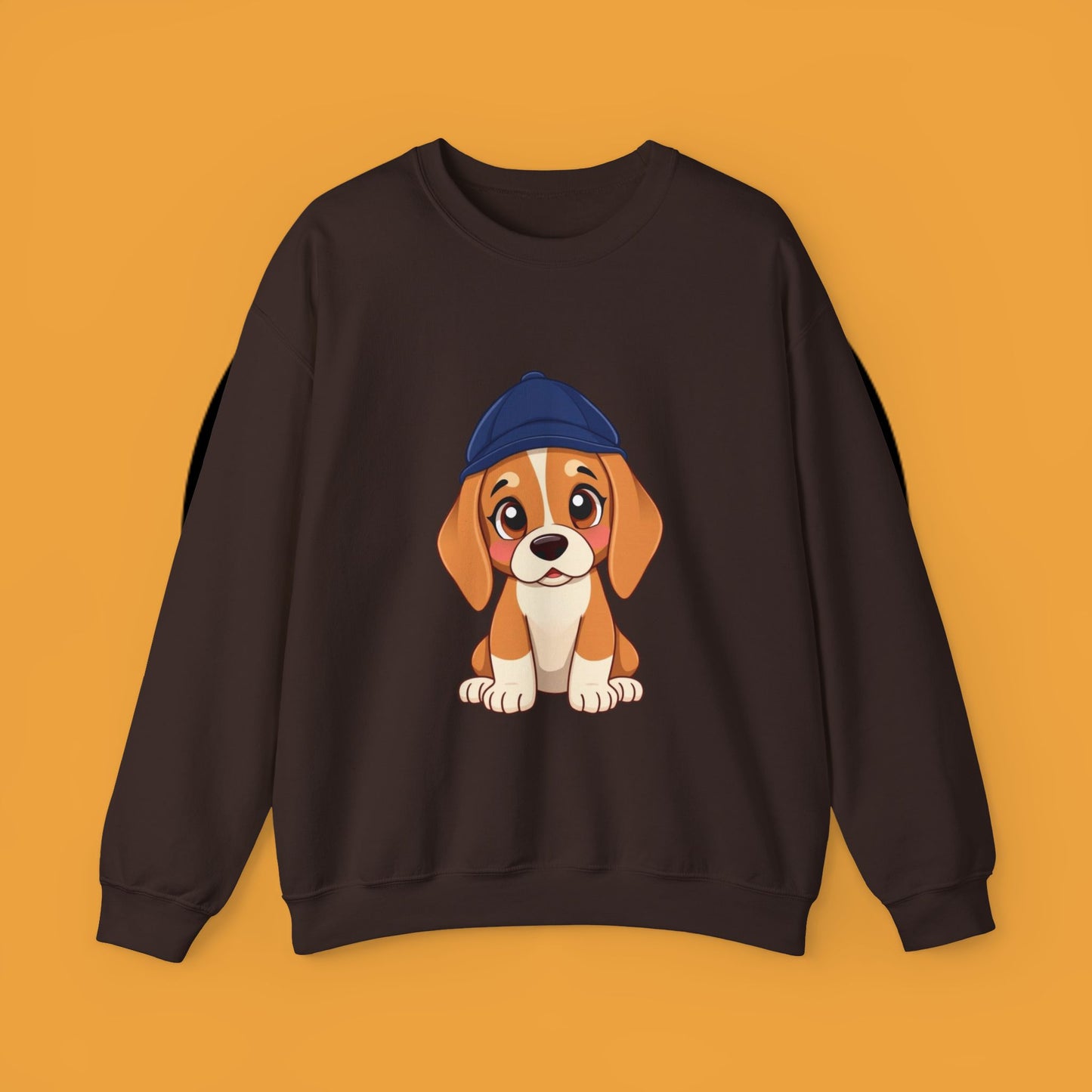 Beagle Puppy Crewneck Sweatshirt with Hat - Adorable Kawaii Dog Design