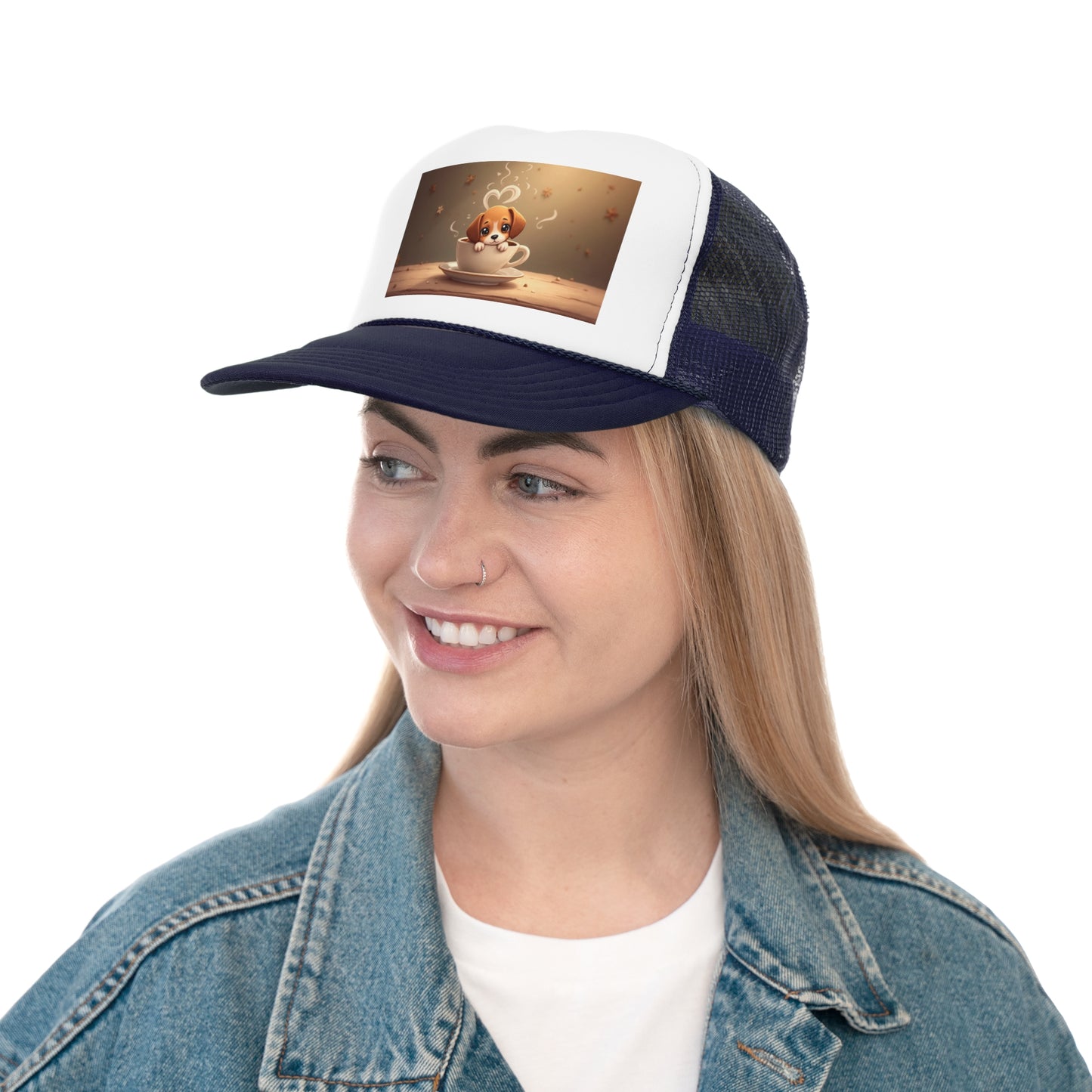 Adorable Beagle Puppy in Coffee Cup Trucker Hat - Teacup Dog Lover Unisex Cap