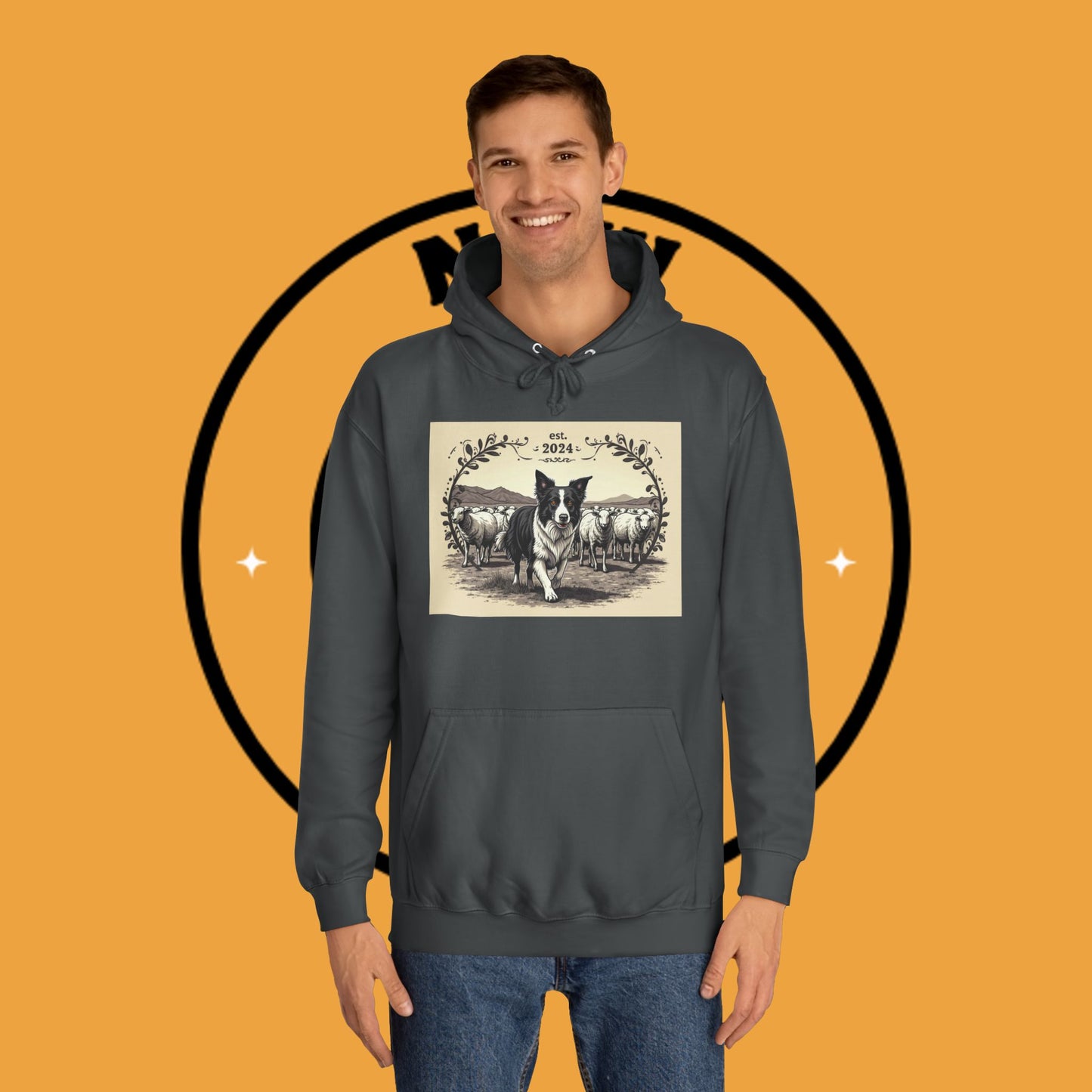 "Border Collie Sheep Herding Hoodie - Vintage Farm Life Est. 2024 Sweatshirt | Premium Pastoral Dog Design"