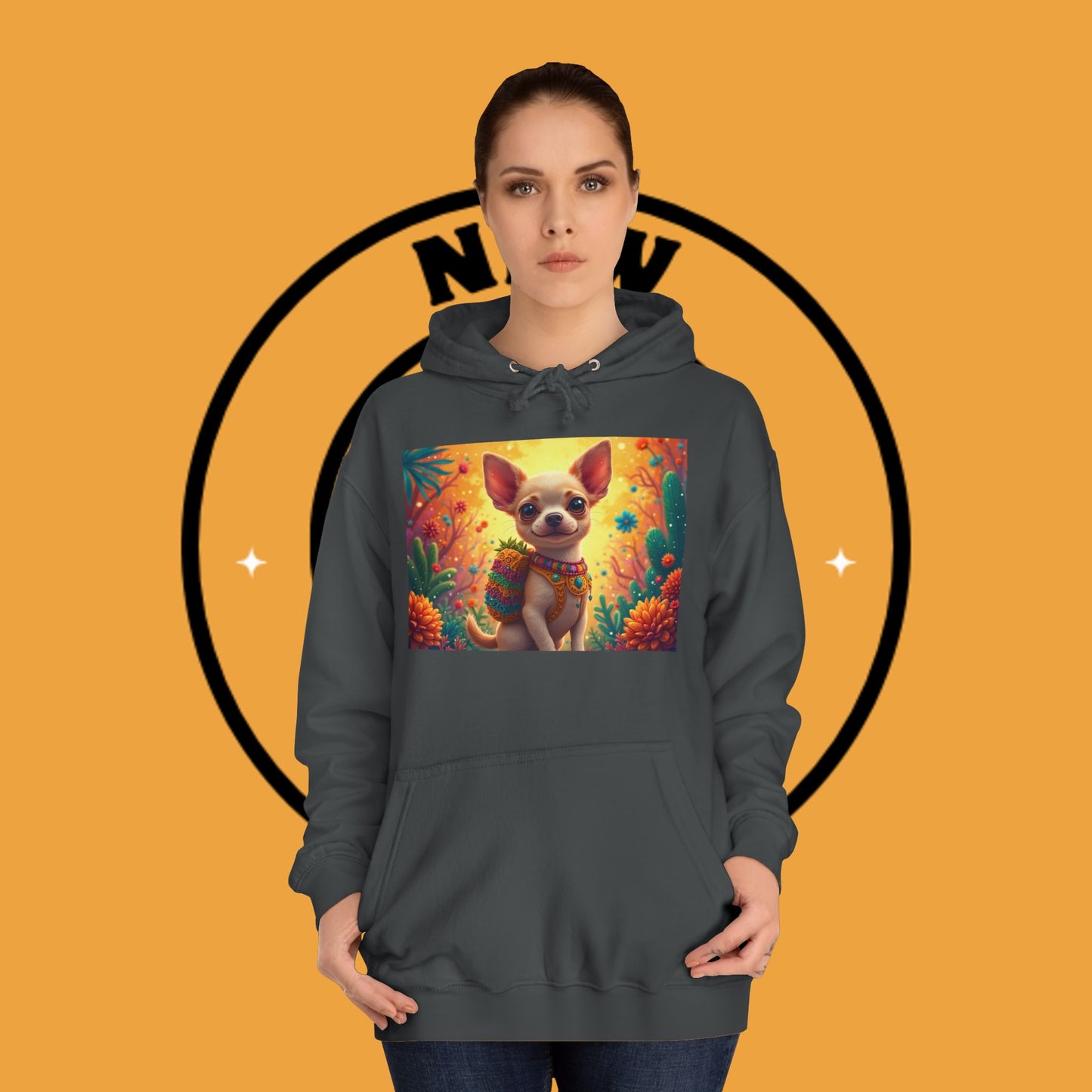 "Mexican Fiesta Chihuahua Hoodie | Day of Dead Dog Art | Colorful Desert Cactus Design | Cinco de Mayo Gift"