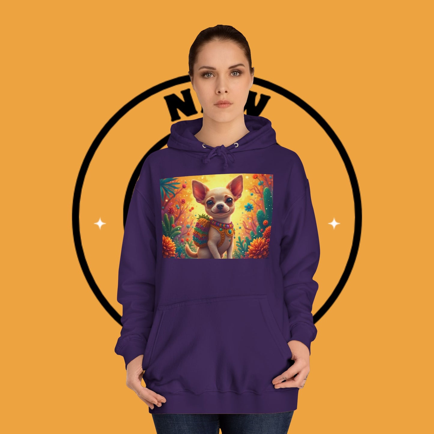 "Mexican Fiesta Chihuahua Hoodie | Day of Dead Dog Art | Colorful Desert Cactus Design | Cinco de Mayo Gift"