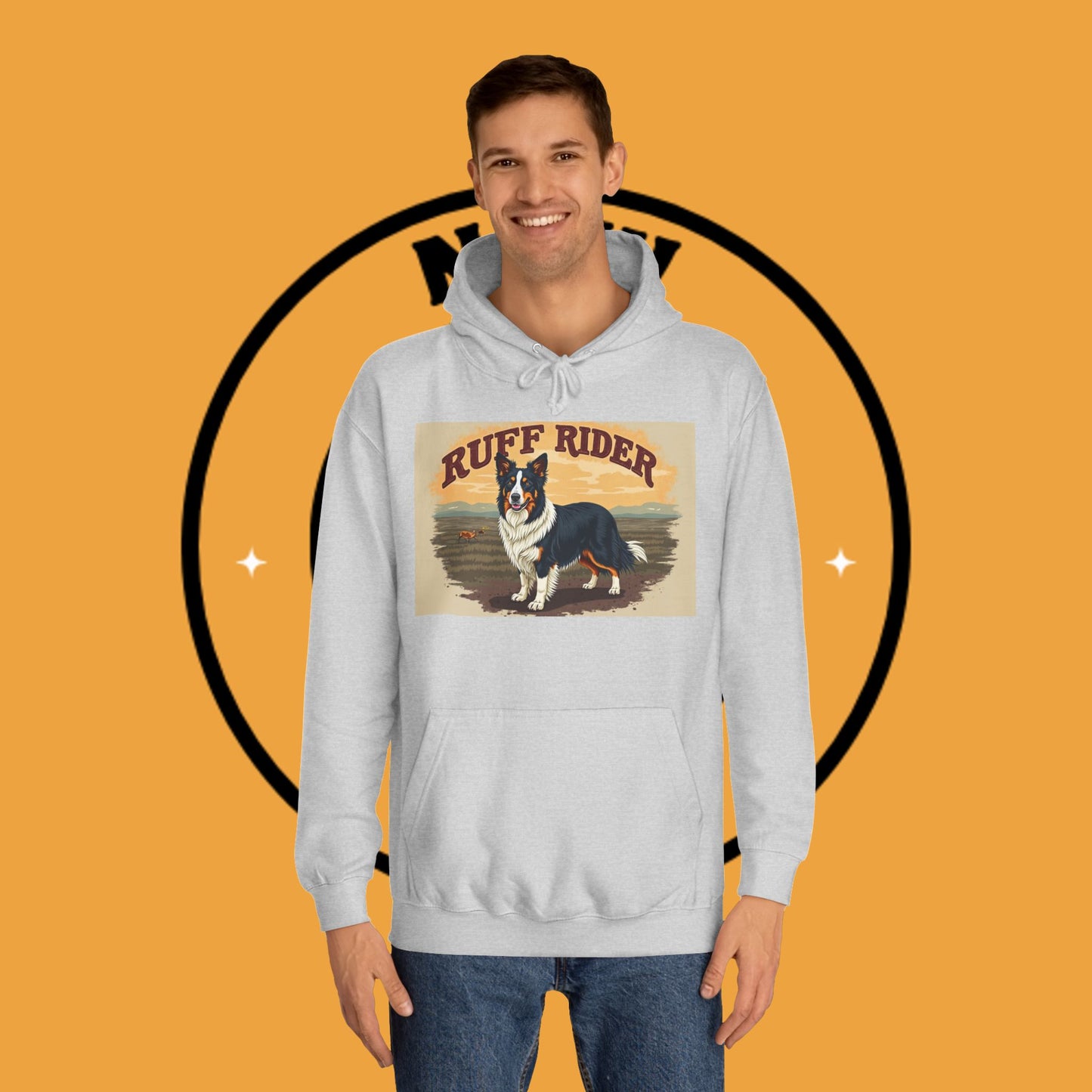 "Ruff Rider Border Collie Hoodie - Vintage Western Dog Lover Sweatshirt | Premium Quality Comfort Wear"
