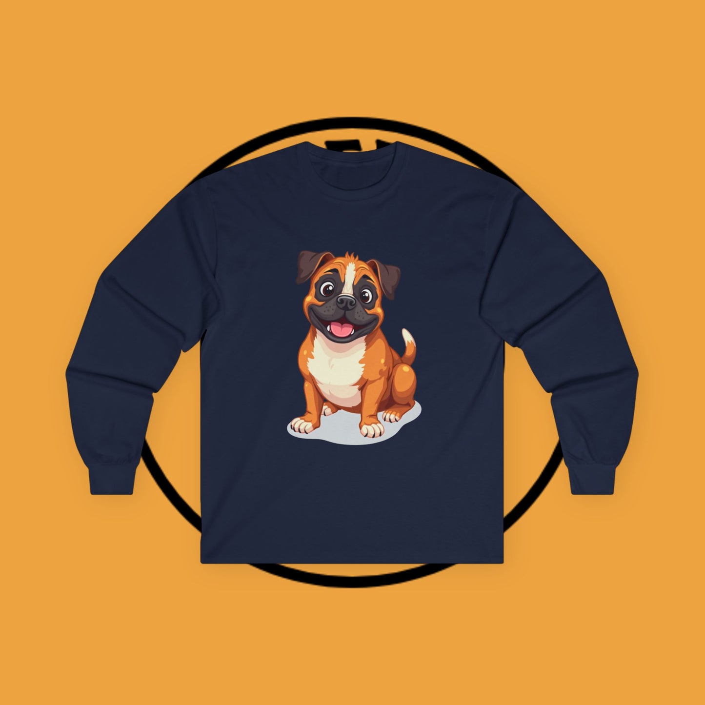 Adorable Boxer Puppy Long Sleeve T-Shirt - Happy Fawn Boxer Baby Dog Design