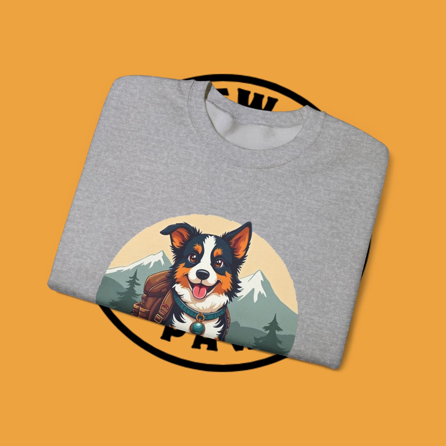 Adventure Dog Hiking Crewneck Sweatshirt - Mountain Explorer Border Collie Design | Outdoor Lover Gift