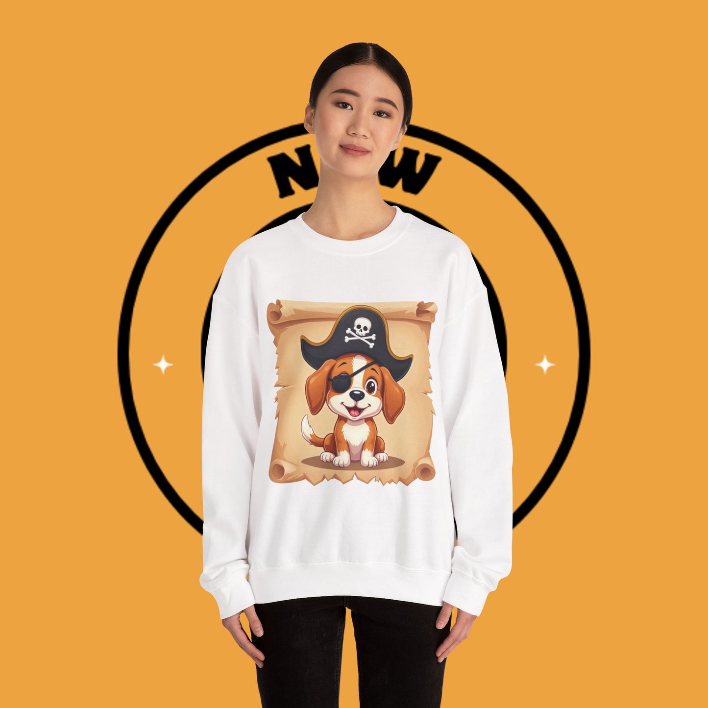Pirate Dog Crewneck Sweatshirt - Buccaneer Beagle Design with Patch and Hat