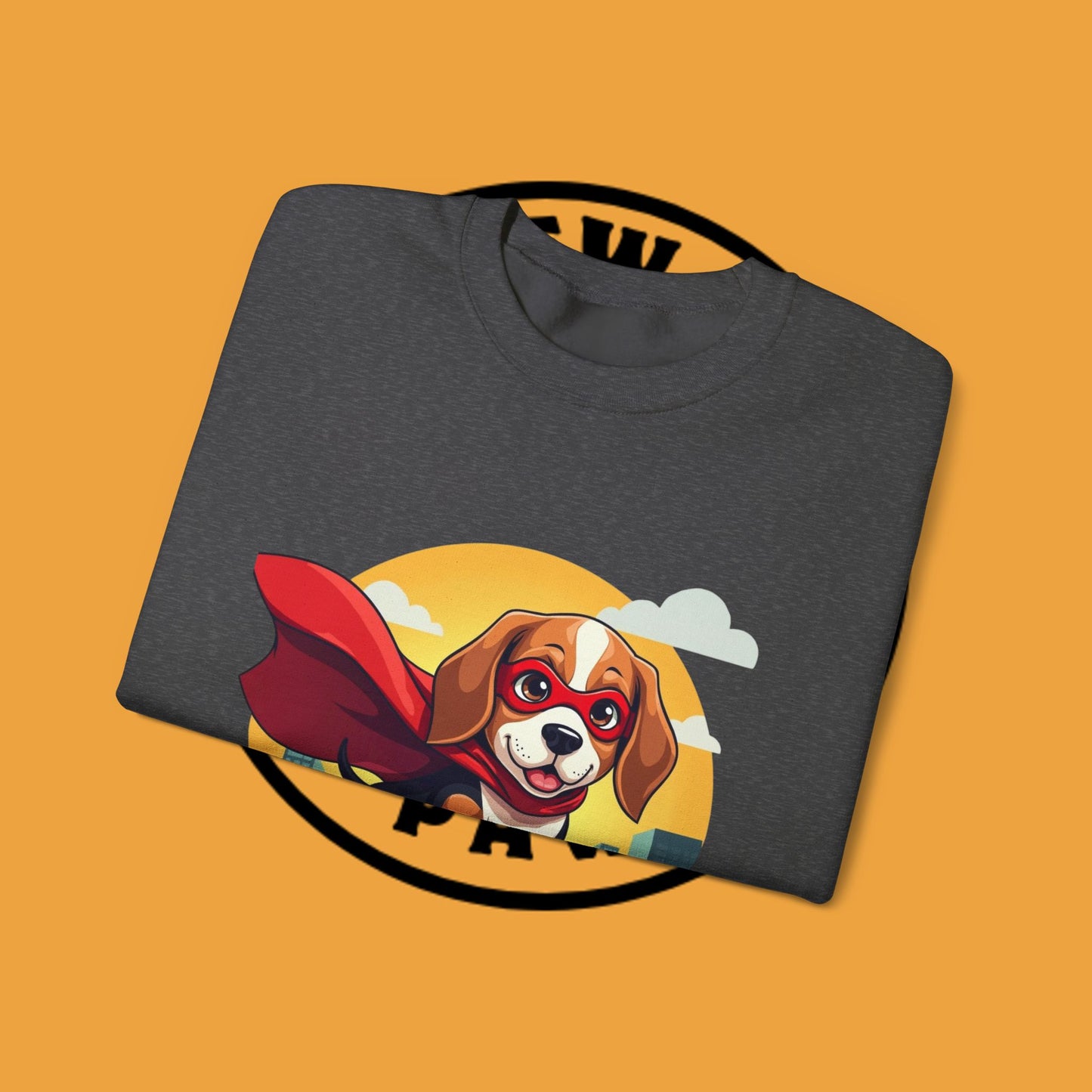 Superhero Dog Crewneck Sweatshirt - Flying Beagle Design with Red Cape and Mask