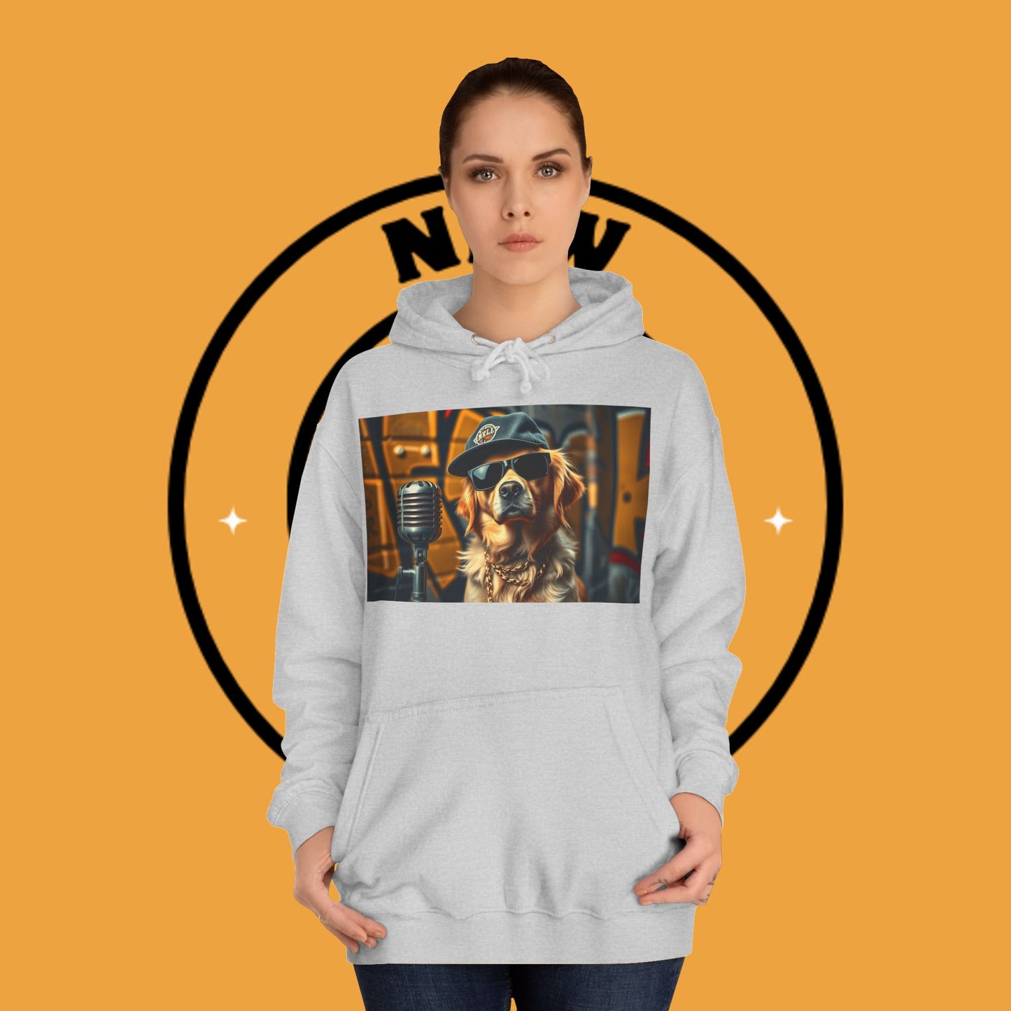 Hip Hop Hound - Cool Dog Rapper with Microphone - Rapper Dog Hoodie: Street Style Icon with Retro Vibes - Unisex Hoodie