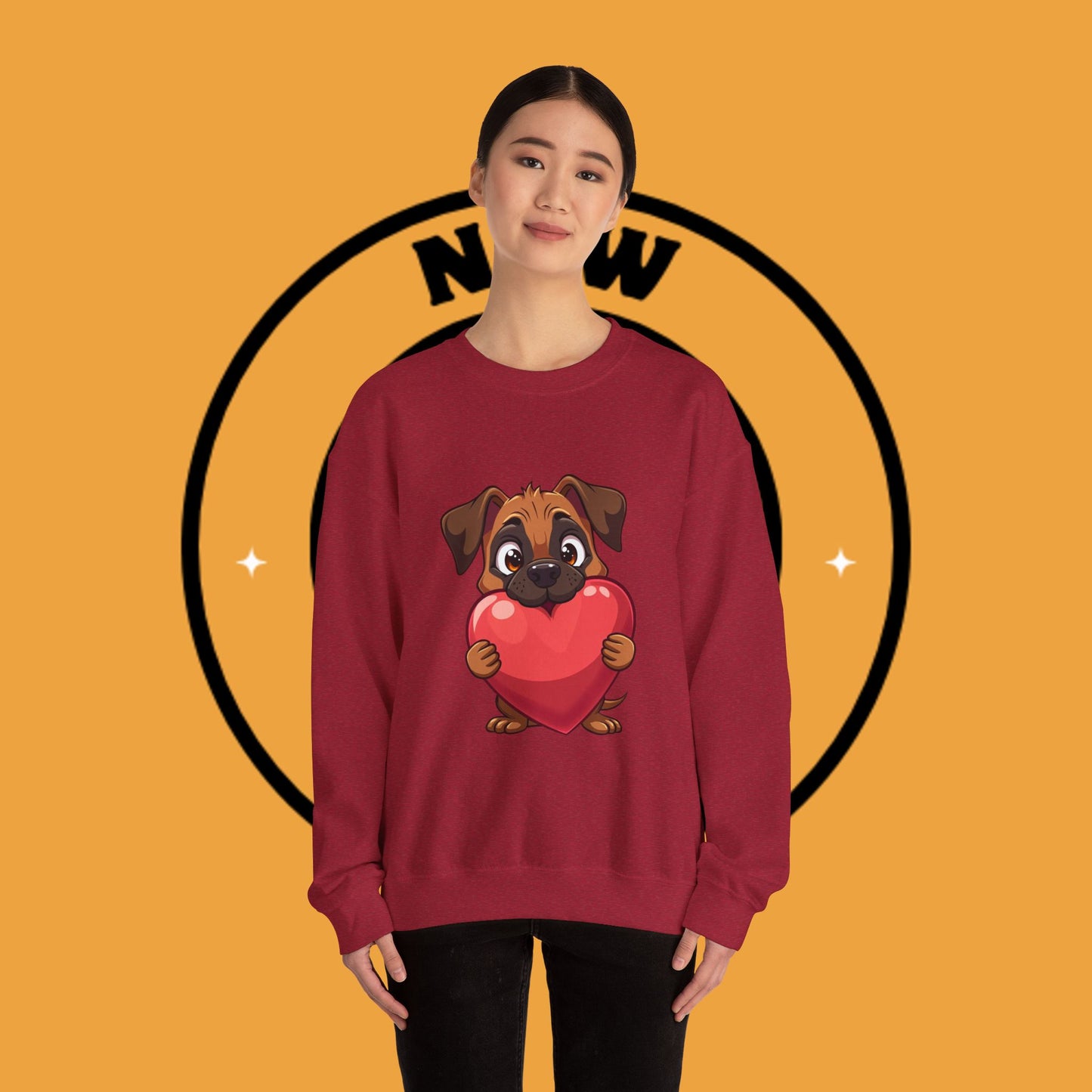 Adorable Puppy Love Heart Crewneck Sweatshirt - Perfect Gift for Dog Lovers