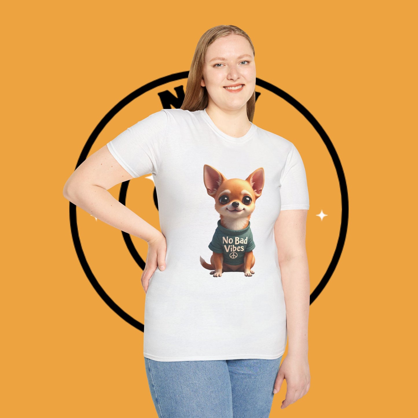 No Bad Vibes Chihuahua T-Shirt - Positive Energy Dog Art - Peace Symbol Pet Tee - Mental Health Wellness Shirt