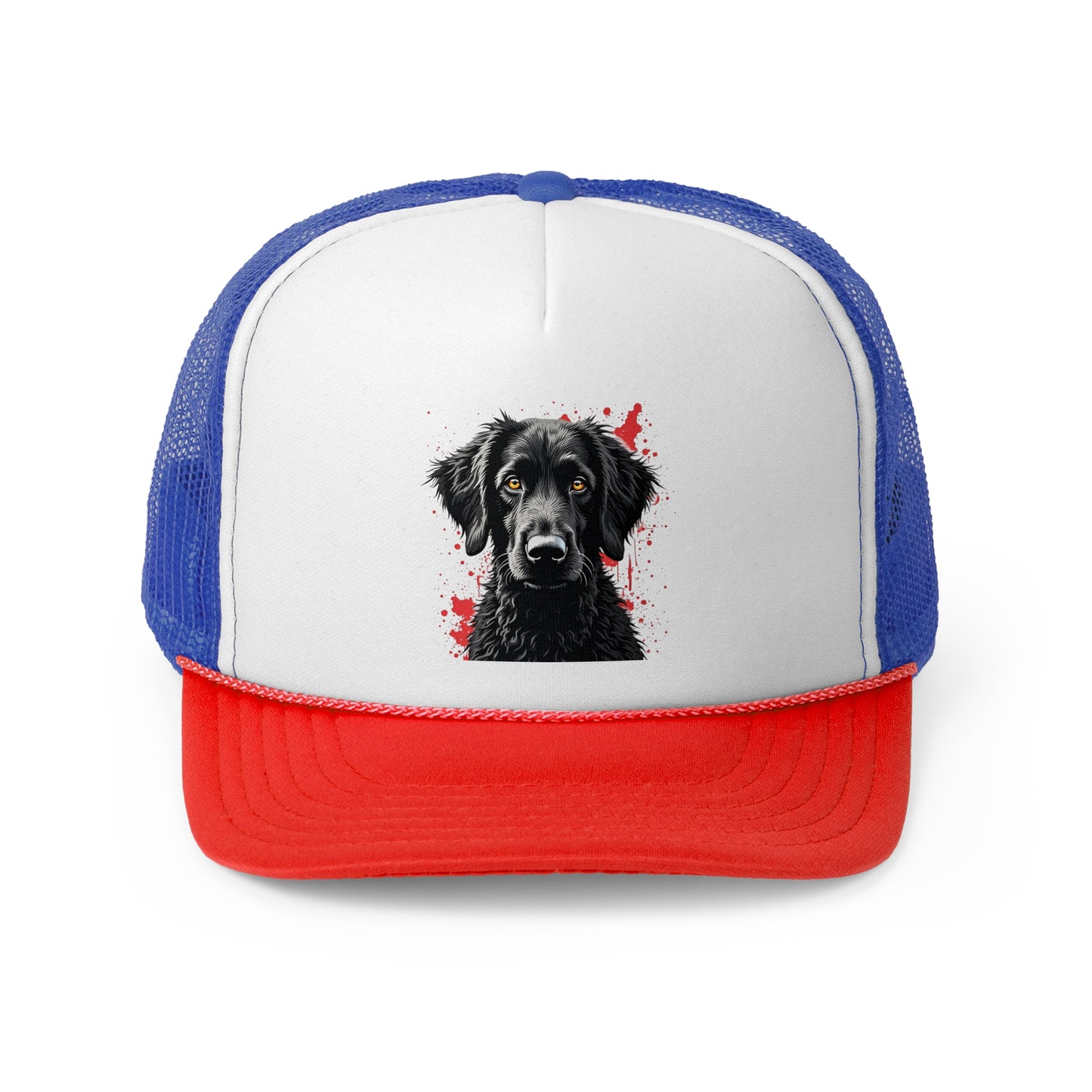 Black Dog Street Art Trucker Cap - Red Splatter Graffiti Design - Unisex Urban Cap