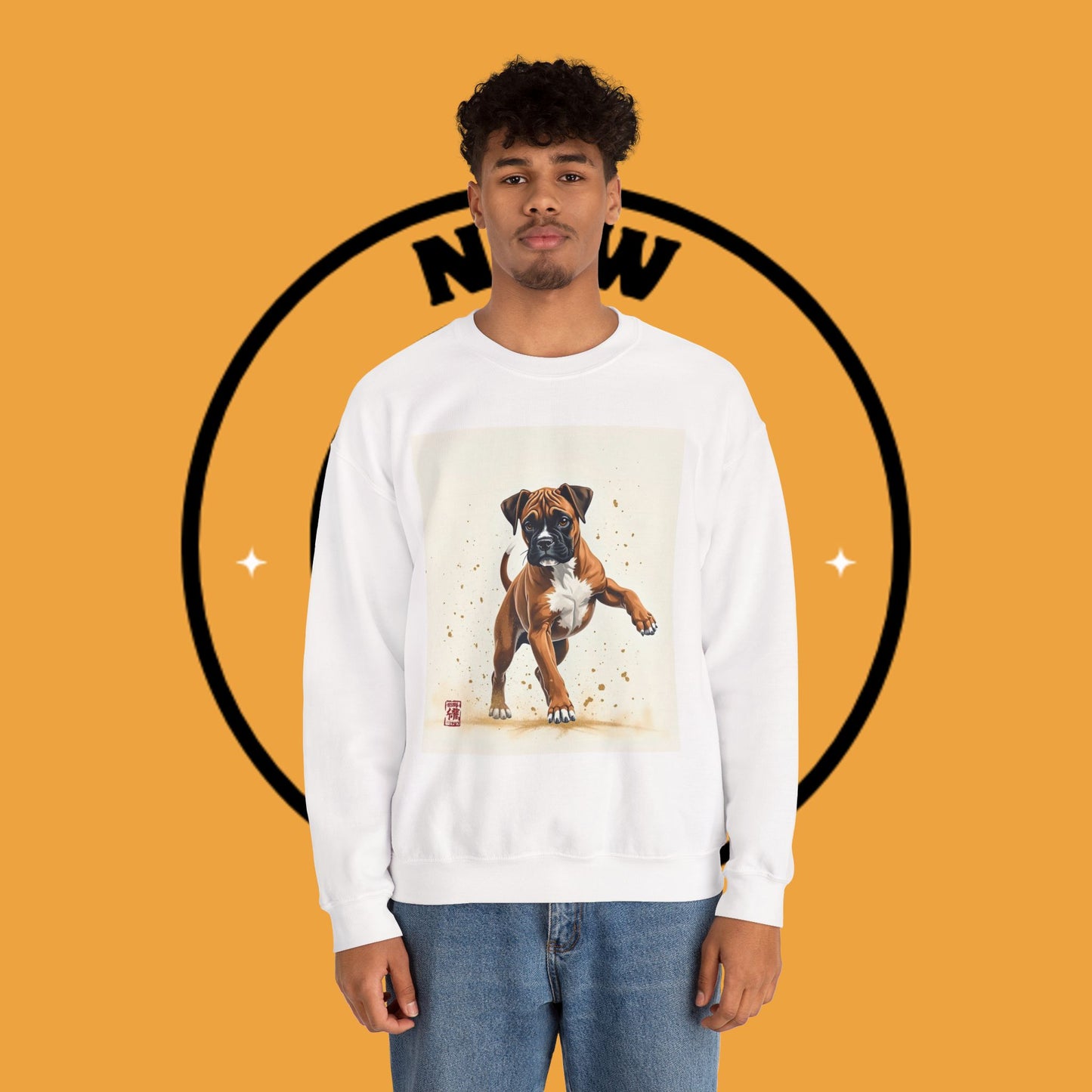 Running Boxer Puppy Crewneck Sweatshirt | Artistic Dog Lover Gift | Dynamic Movement Design