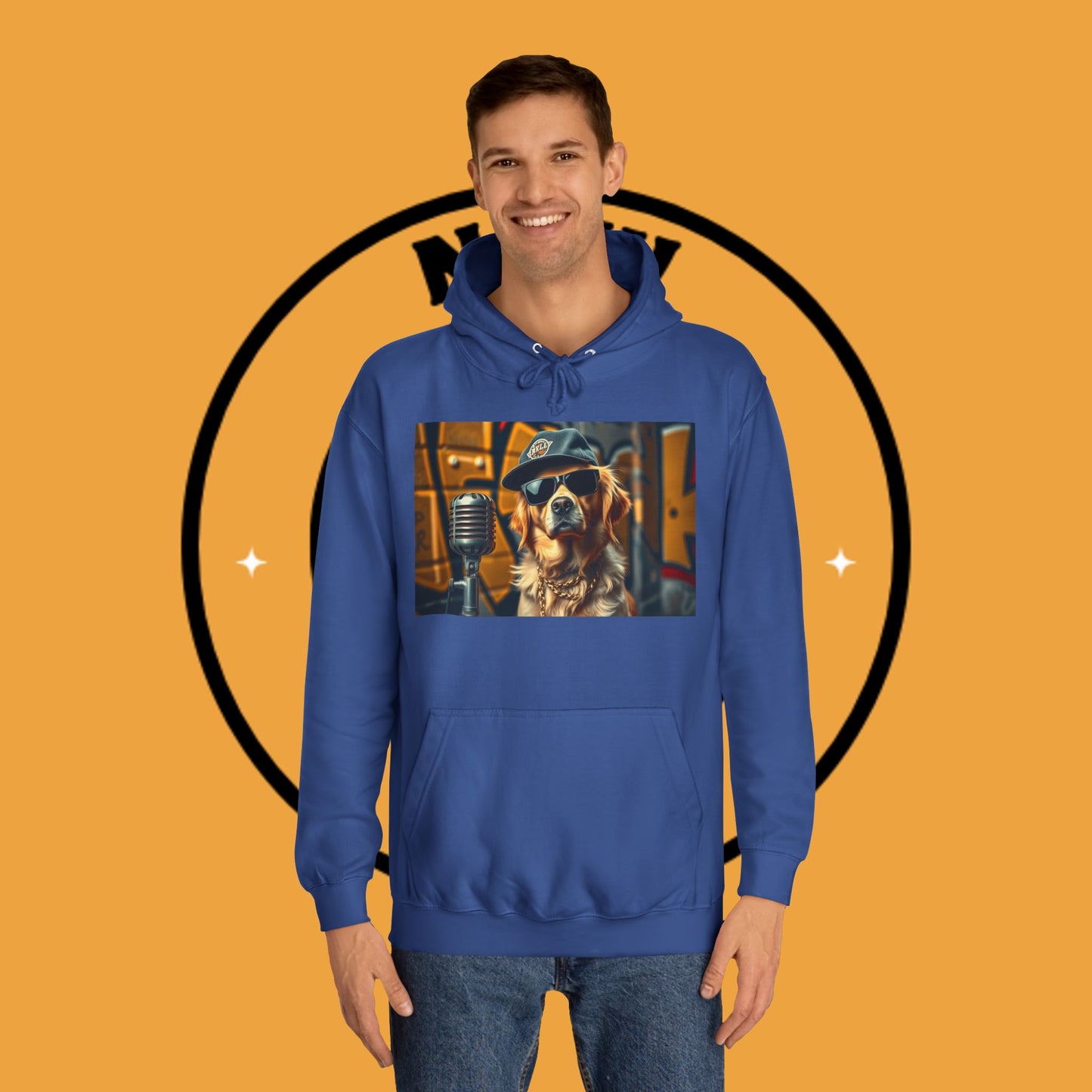 Hip Hop Hound - Cool Dog Rapper with Microphone - Rapper Dog Hoodie: Street Style Icon with Retro Vibes - Unisex Hoodie