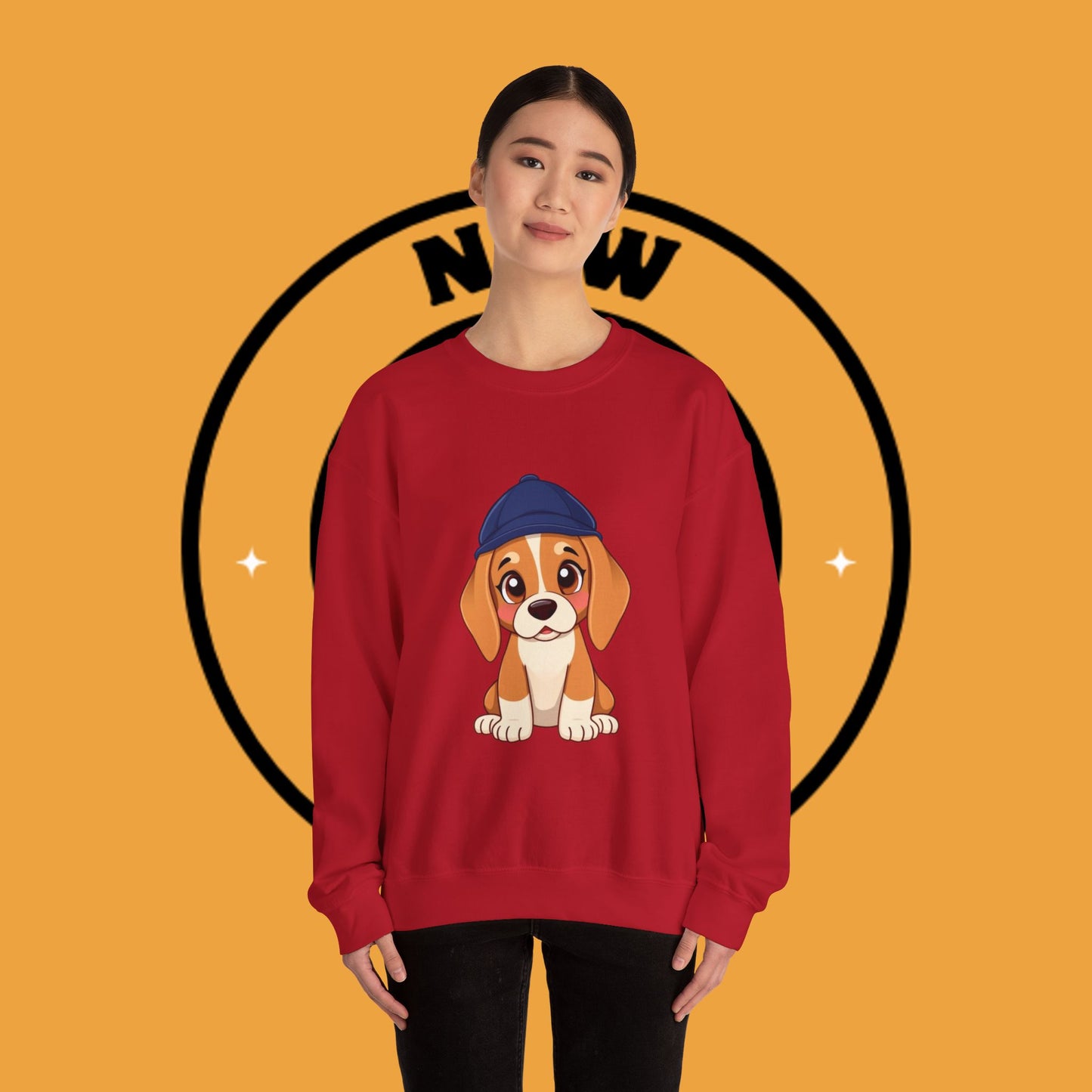 Beagle Puppy Crewneck Sweatshirt with Hat - Adorable Kawaii Dog Design