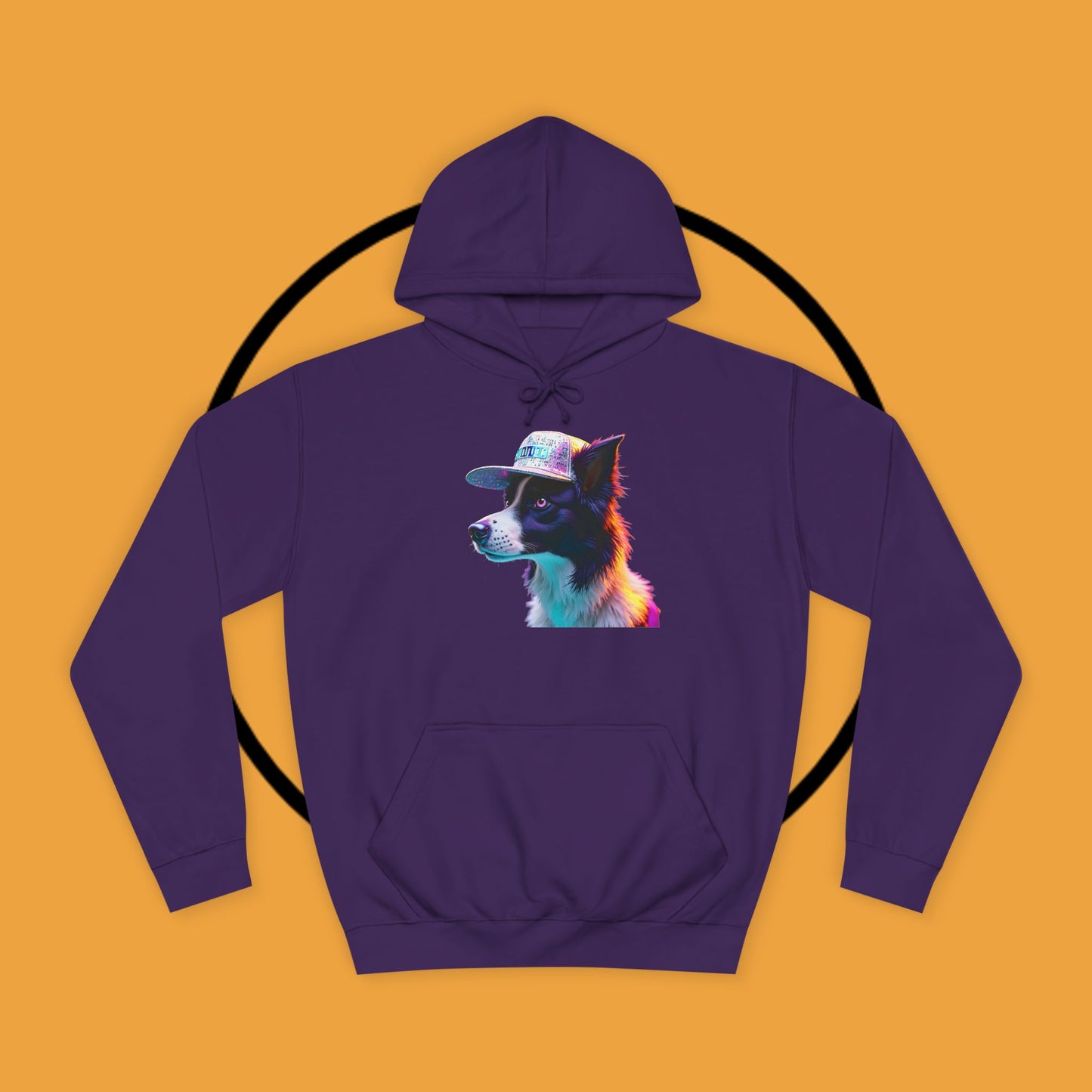 "Neon Rainbow Dog Hoodie - Vibrant Border Collie Street Art Design | Unisex Premium Streetwear"