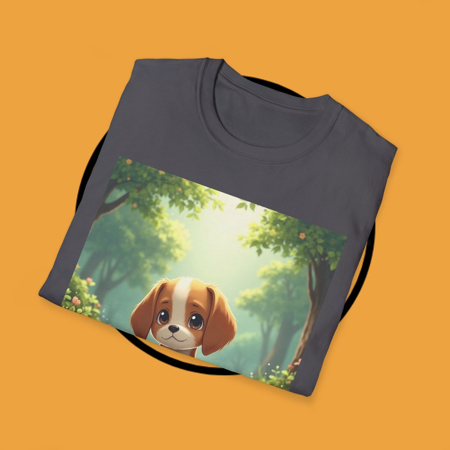 Magical Forest Beagle Puppy T-Shirt - Enchanted Nature Scene with Adorable Dog Design