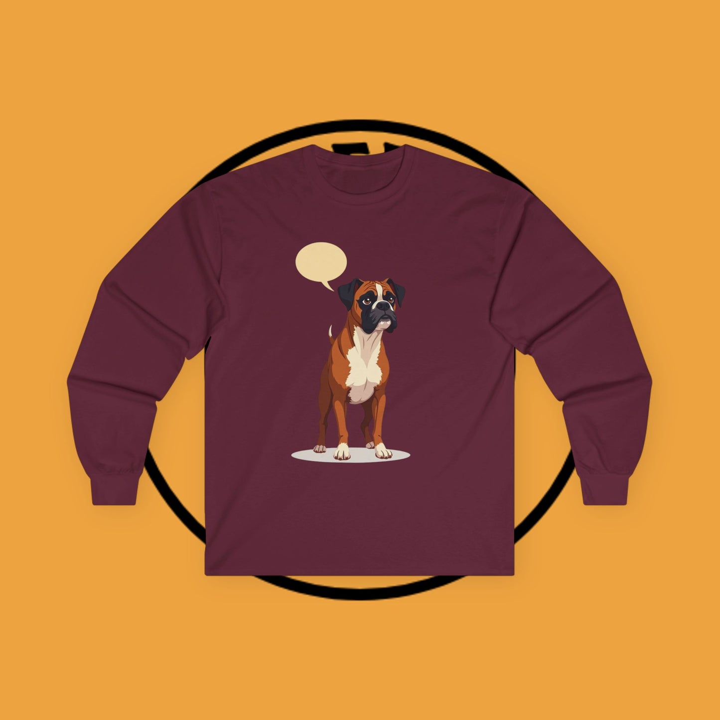 Classic Boxer Dog Long Sleeve T-Shirt - Vintage Style Illustration with Speech Bubble Design