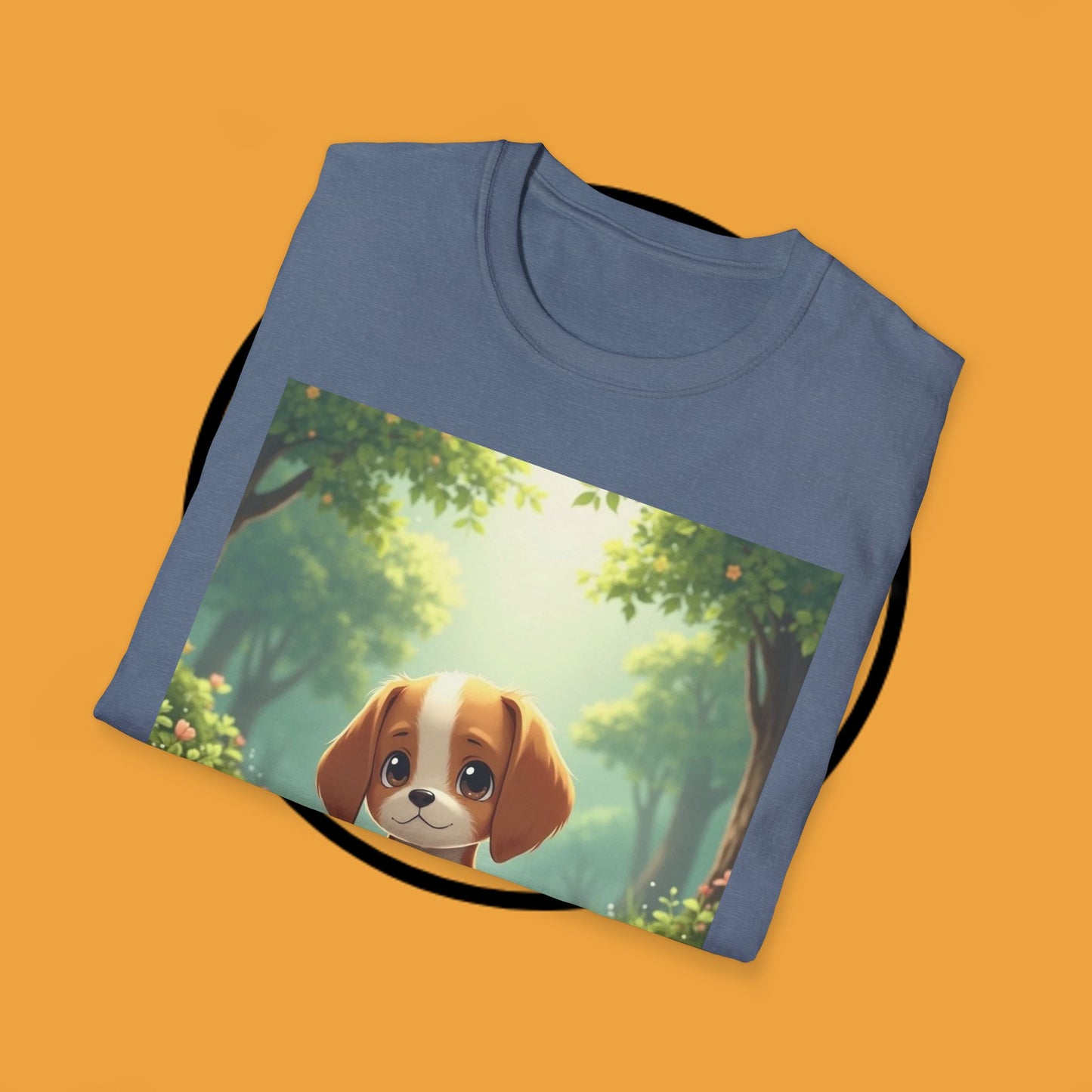 Magical Forest Beagle Puppy T-Shirt - Enchanted Nature Scene with Adorable Dog Design