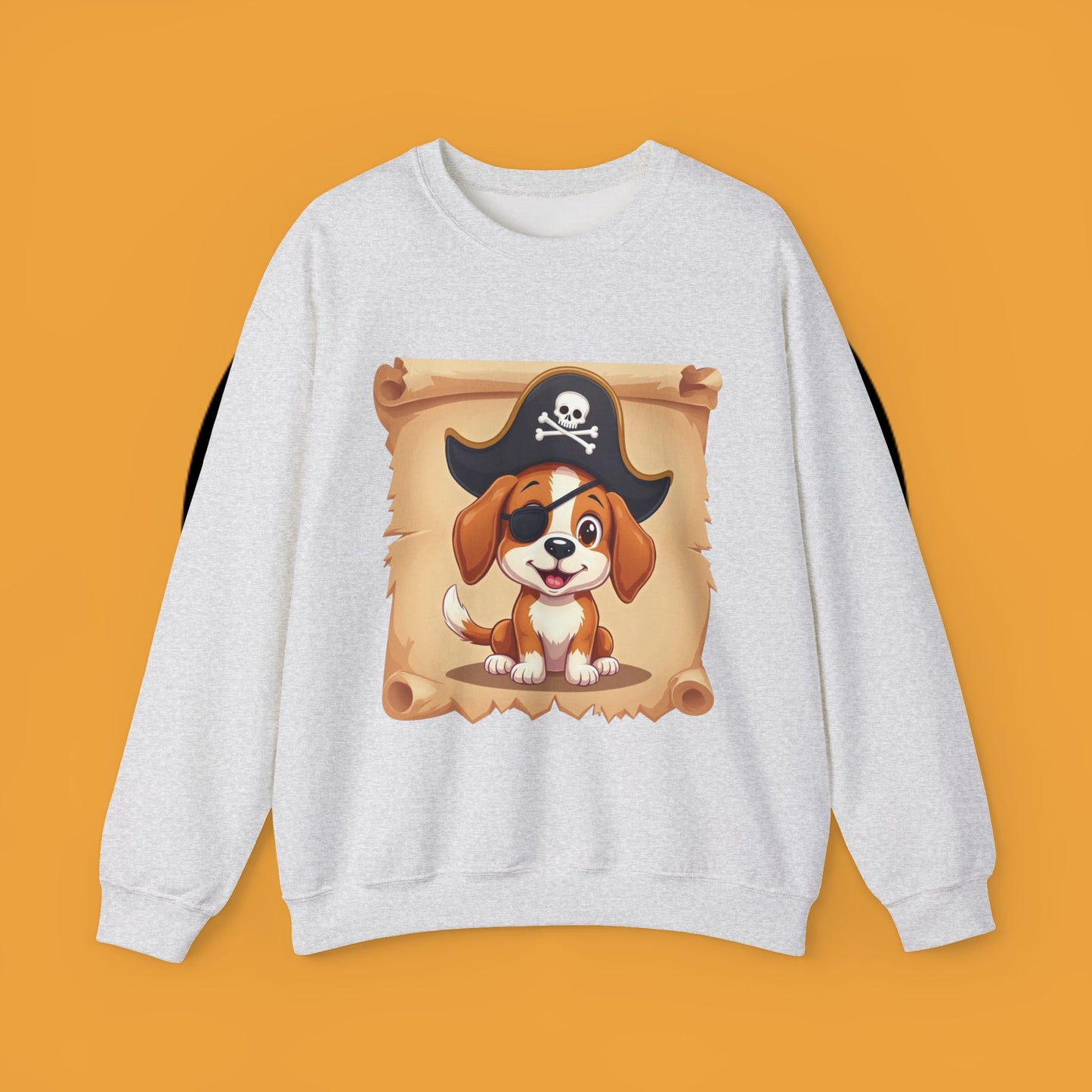 Pirate Dog Crewneck Sweatshirt - Buccaneer Beagle Design with Patch and Hat