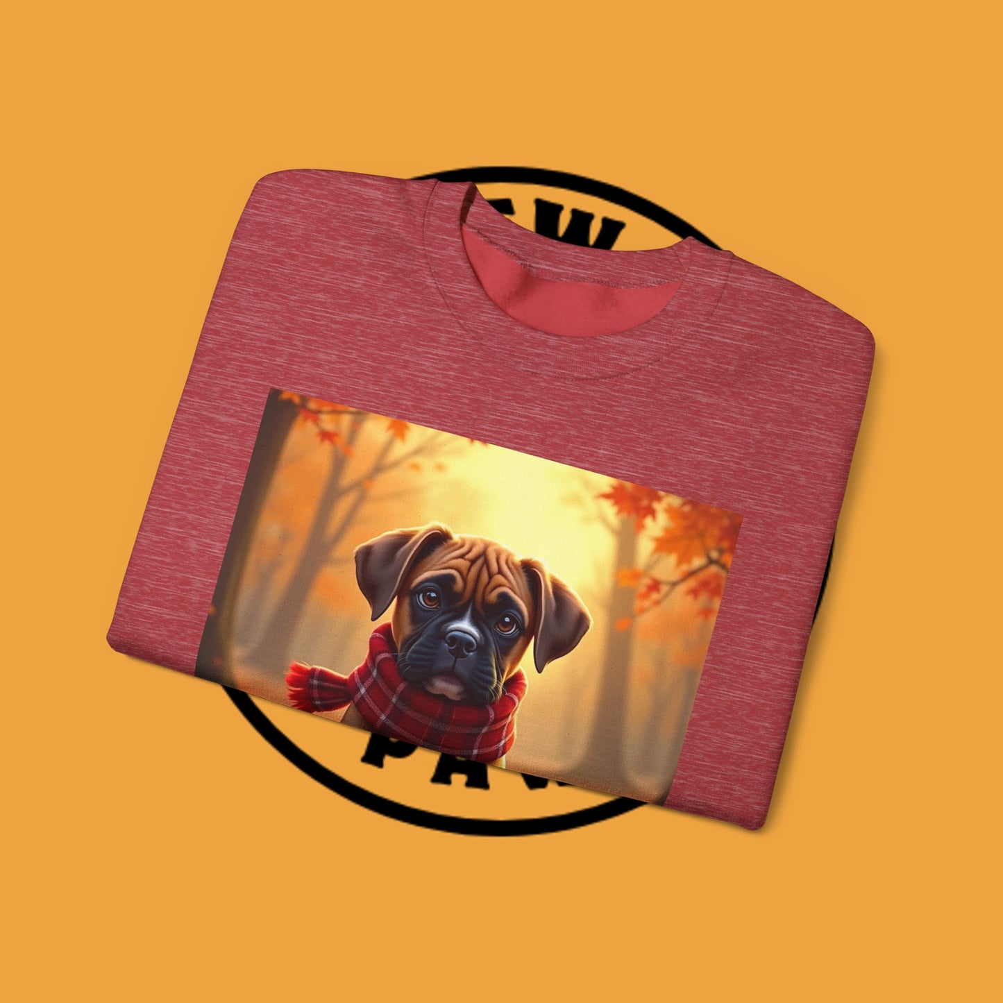 Cute Boxer Puppy Autumn Crewneck Sweatshirt | Fall Dog Lover Gift | Cozy Plaid Scarf Design