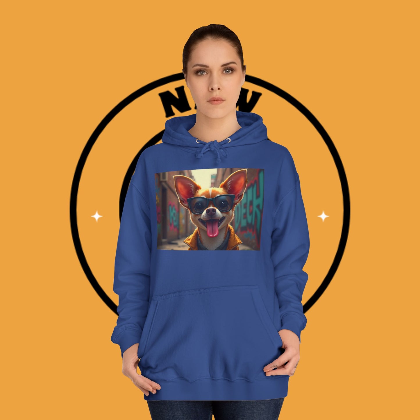 "Hip Chihuahua Sunglasses Hoodie | Cool Street Dog Art | Urban Hipster Pet Fashion | Trendy Animal Streetwear"