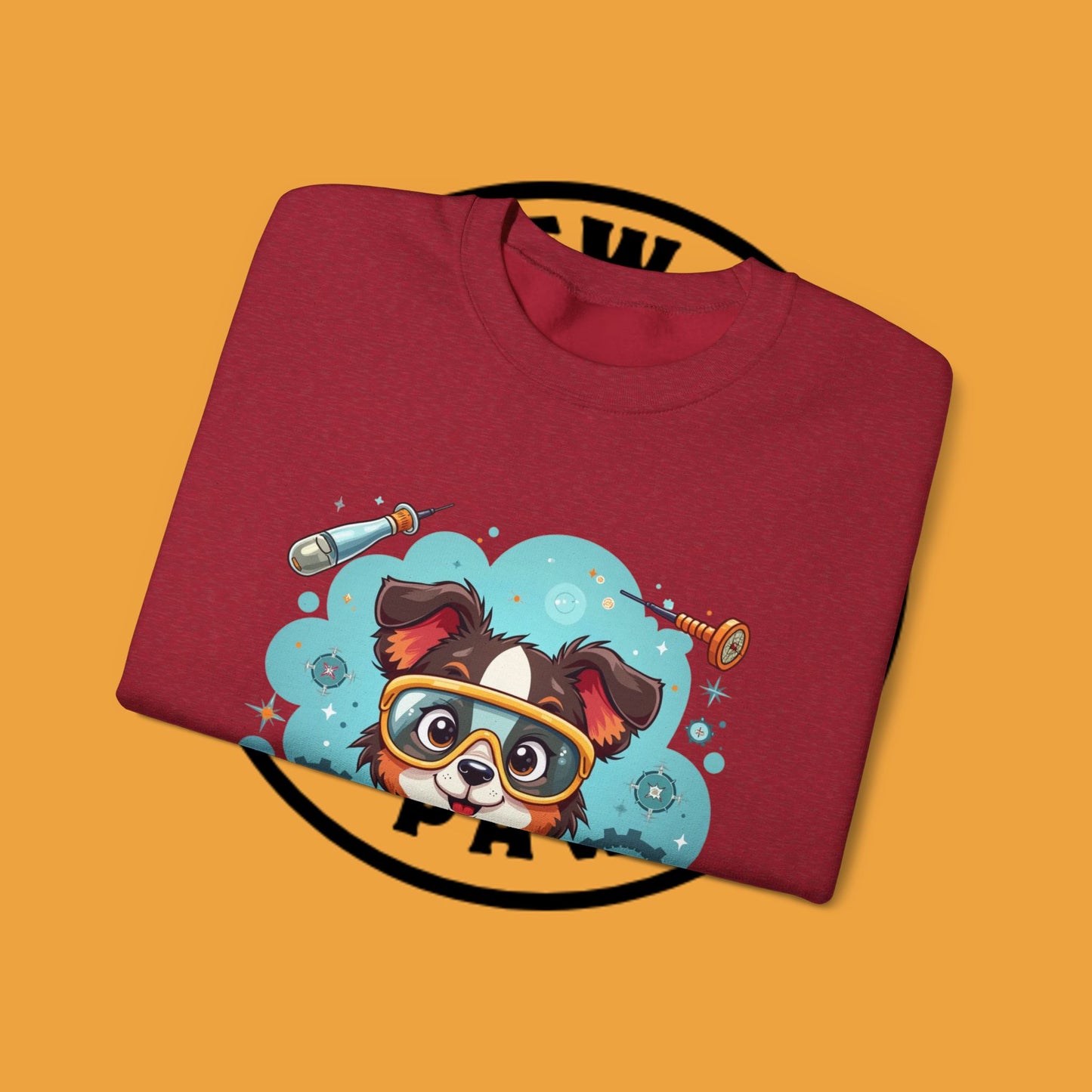 Science Dog Crewneck Sweatshirt - Cute Puppy Scientist with Lab Goggles Design | STEM Lover Gift