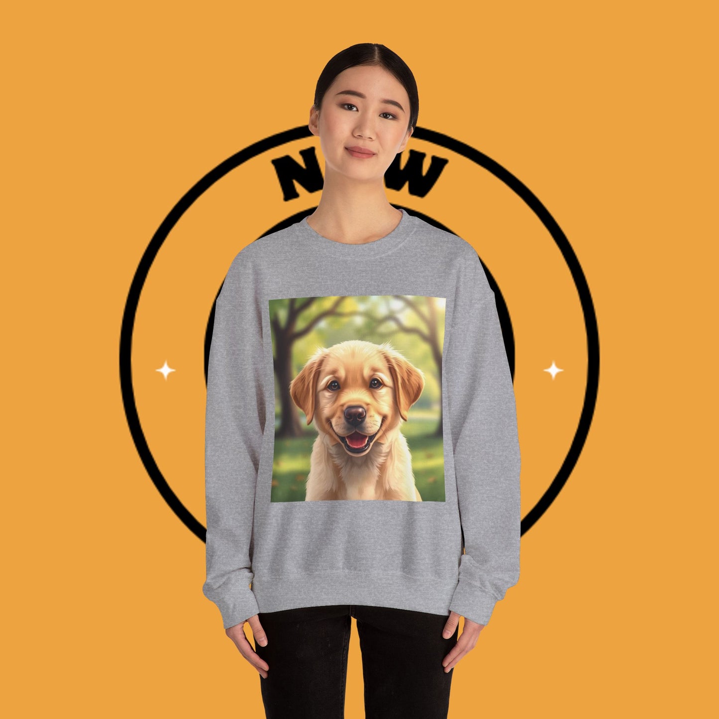 Crewneck Sweatshirt - Adorable Puppy Smiling in the Park - Sweet and Happy Golden Retriever