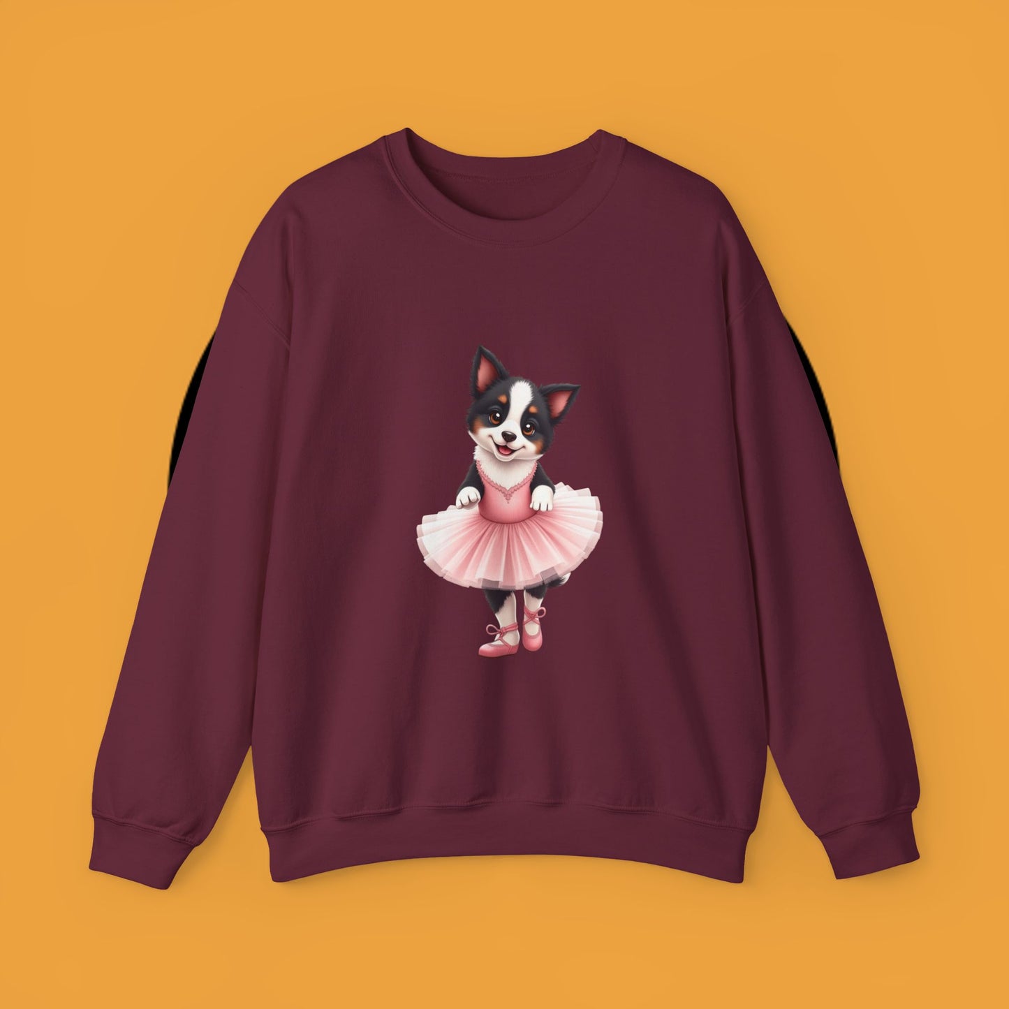 Cute Ballet Dog Crewneck Sweatshirt - Dancing Puppy in Pink Tutu Design | Kawaii Animal Lover Gift