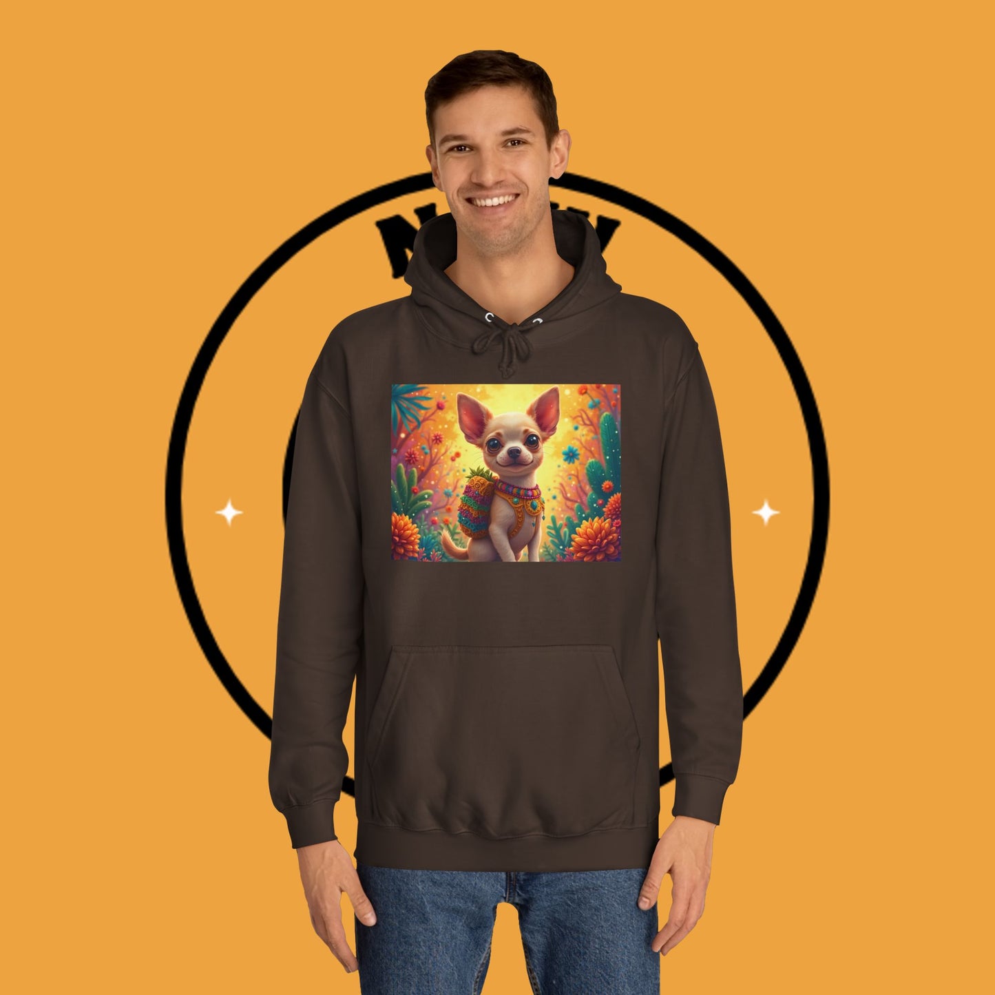 "Mexican Fiesta Chihuahua Hoodie | Day of Dead Dog Art | Colorful Desert Cactus Design | Cinco de Mayo Gift"