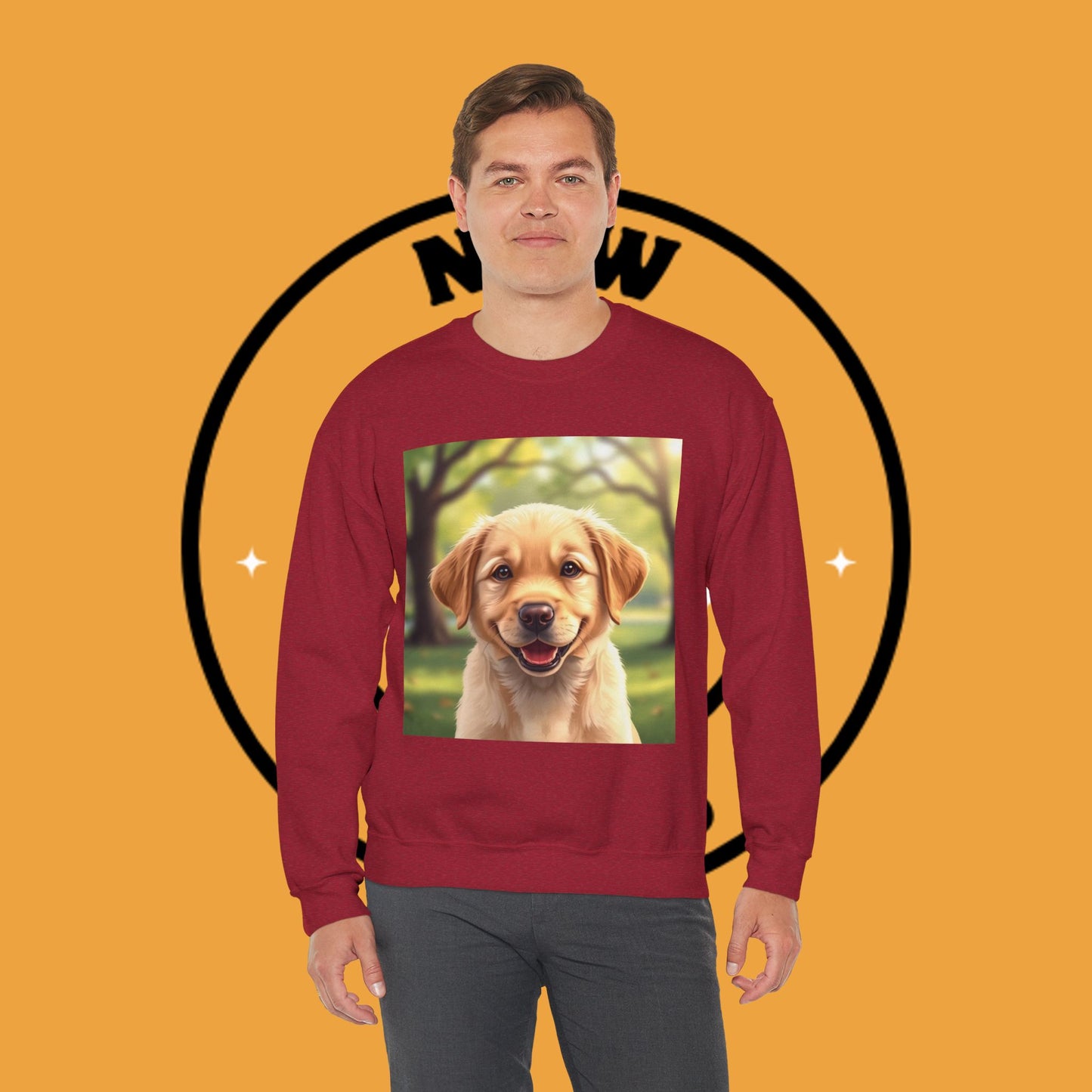 Crewneck Sweatshirt - Adorable Puppy Smiling in the Park - Sweet and Happy Golden Retriever