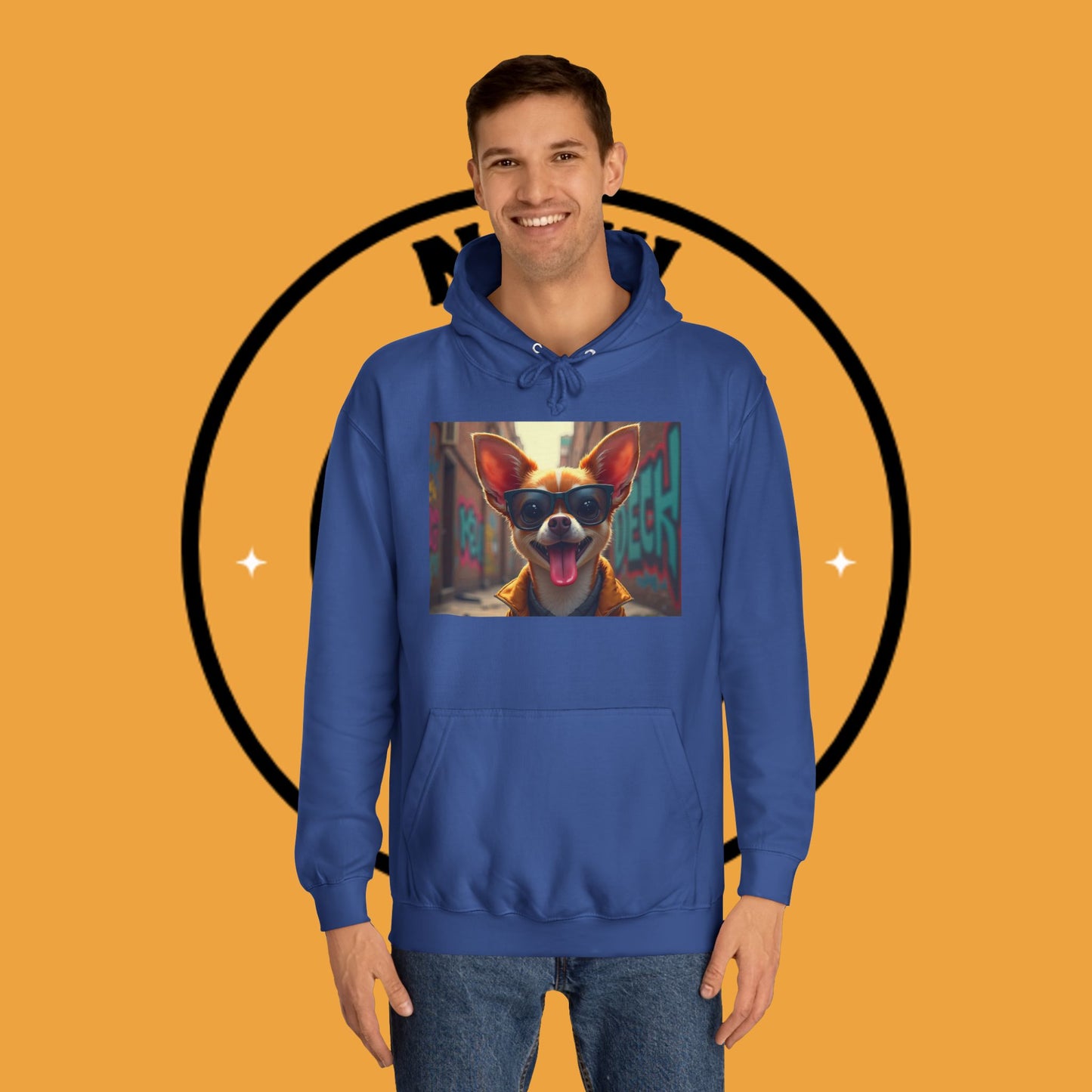 "Hip Chihuahua Sunglasses Hoodie | Cool Street Dog Art | Urban Hipster Pet Fashion | Trendy Animal Streetwear"