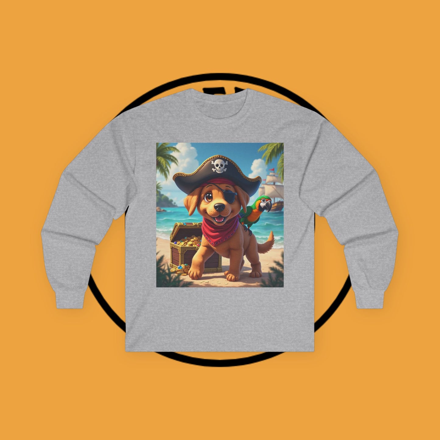 Adventurous Pirate Puppy Long Sleeve T-Shirt - Dog Design with Pirate Hat and Tropical Treasure Long Sleeve T-Shirt for Adventure Lovers π΄β οΈπ¦