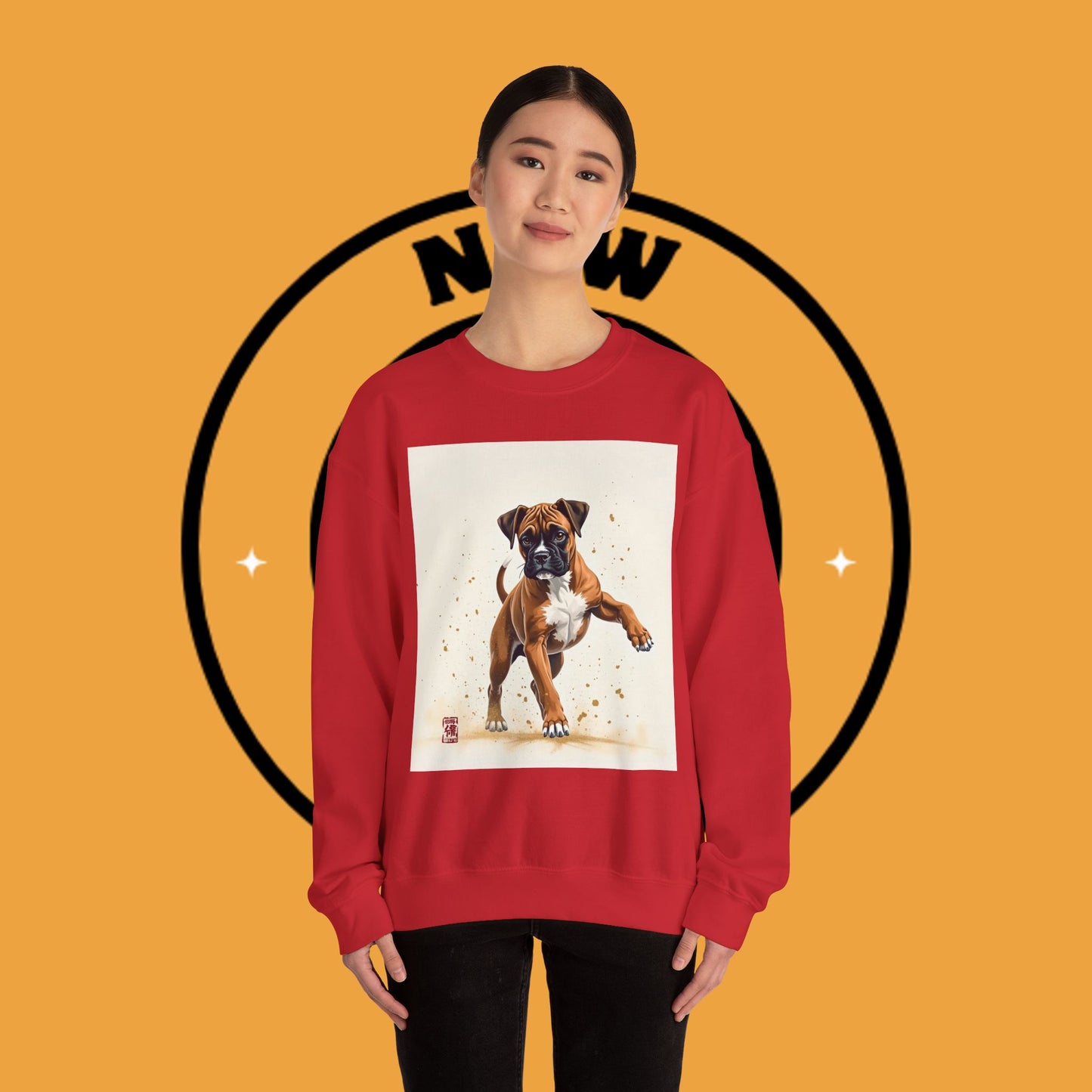 Running Boxer Puppy Crewneck Sweatshirt | Artistic Dog Lover Gift | Dynamic Movement Design