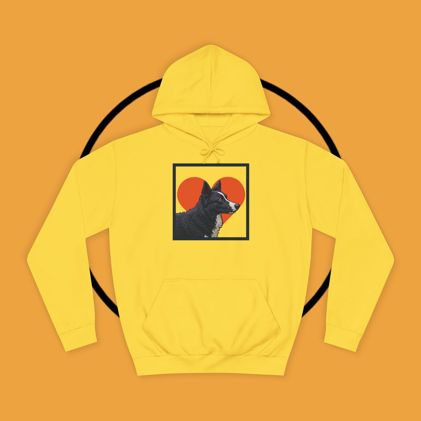 "Black & White Border Collie Portrait Hoodie - Bold Red Heart Background Dog Lover Sweatshirt | Premium Art Design"