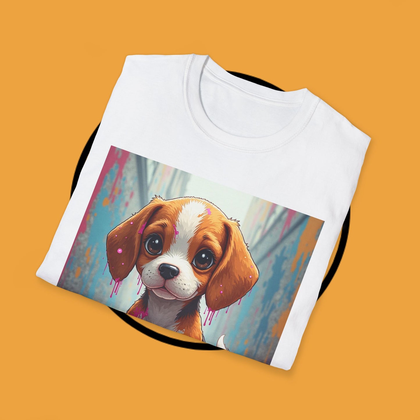Beagle Street Art T-Shirt - Urban Paint Splatter Dog Design | Artistic Puppy Graffiti Tee for Creative Souls