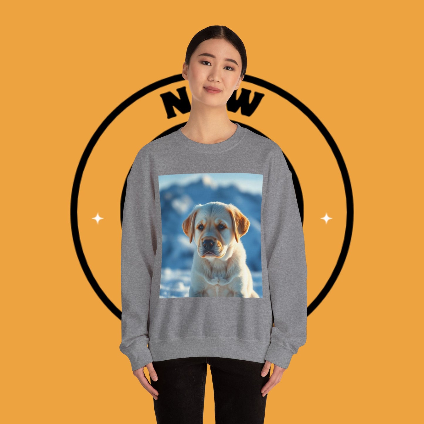 Crewneck Sweatshirt - Cute Labrador Puppy with Blue Eyes - Adorable Dog Portrait in Snow