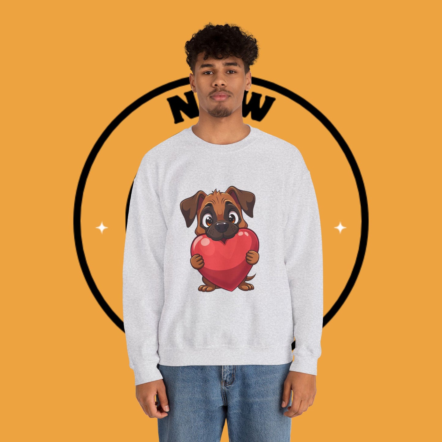 Adorable Puppy Love Heart Crewneck Sweatshirt - Perfect Gift for Dog Lovers