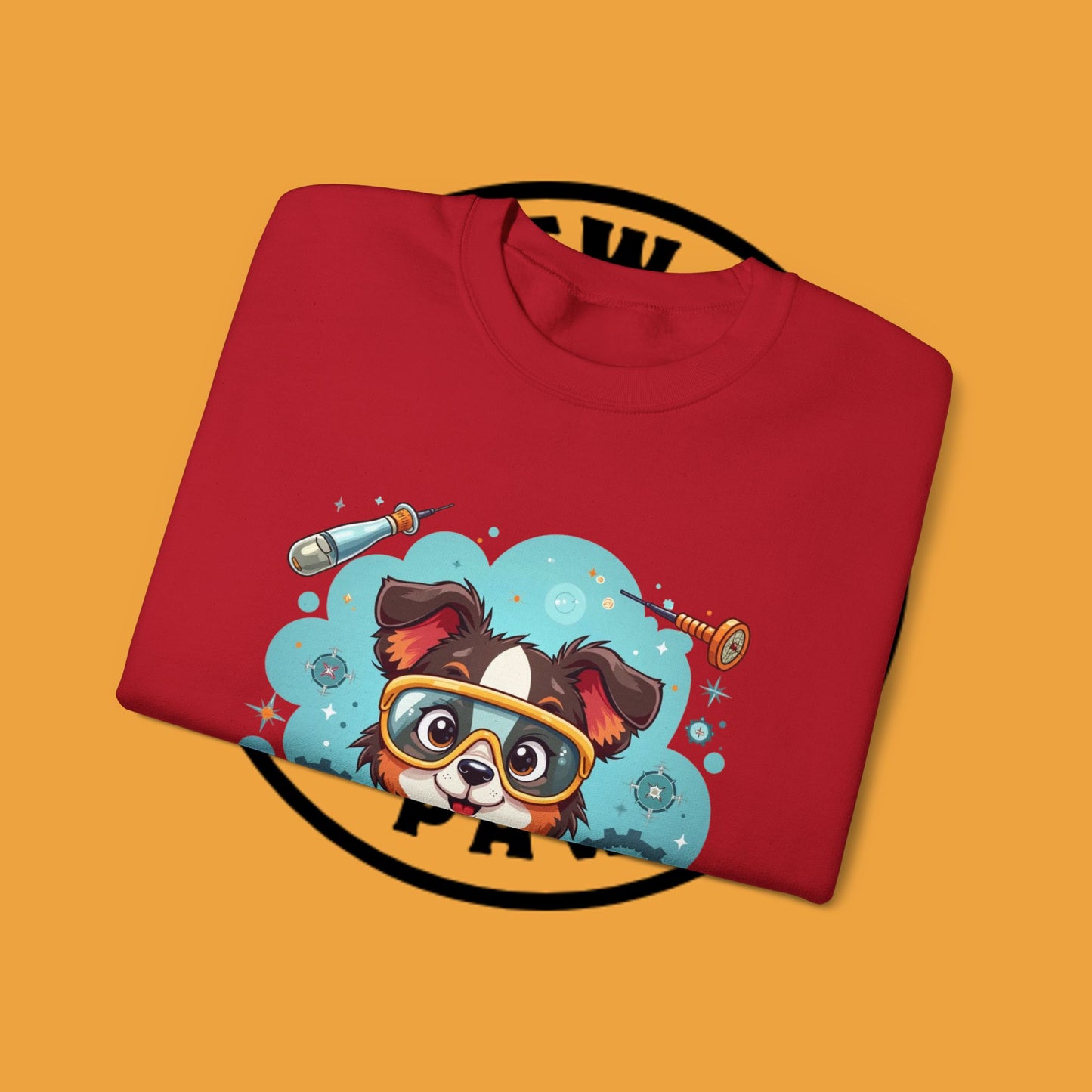 Science Dog Crewneck Sweatshirt - Cute Puppy Scientist with Lab Goggles Design | STEM Lover Gift