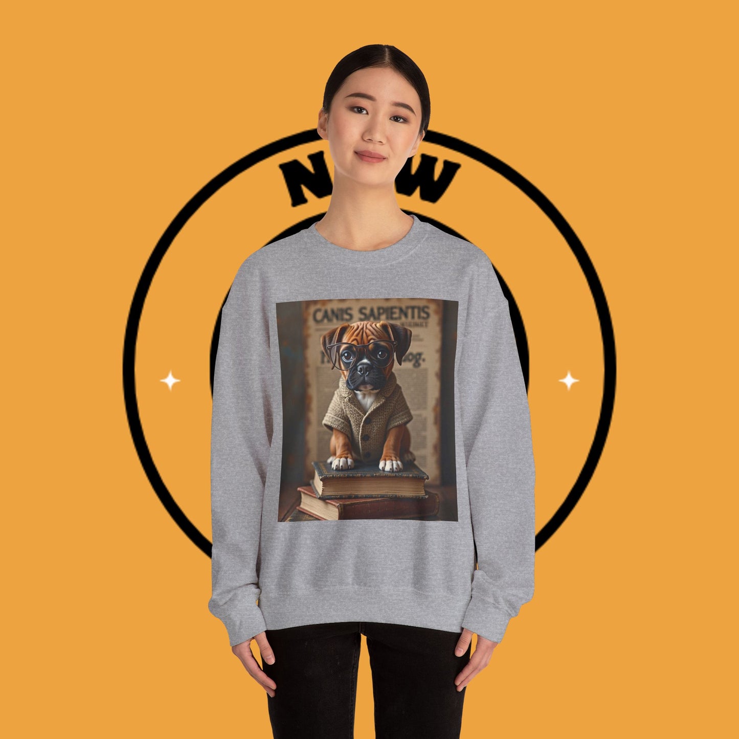 Professor Puppy Glasses Crewneck Sweatshirt - Scholarly Dog Design - Academic Pet Lover Gift