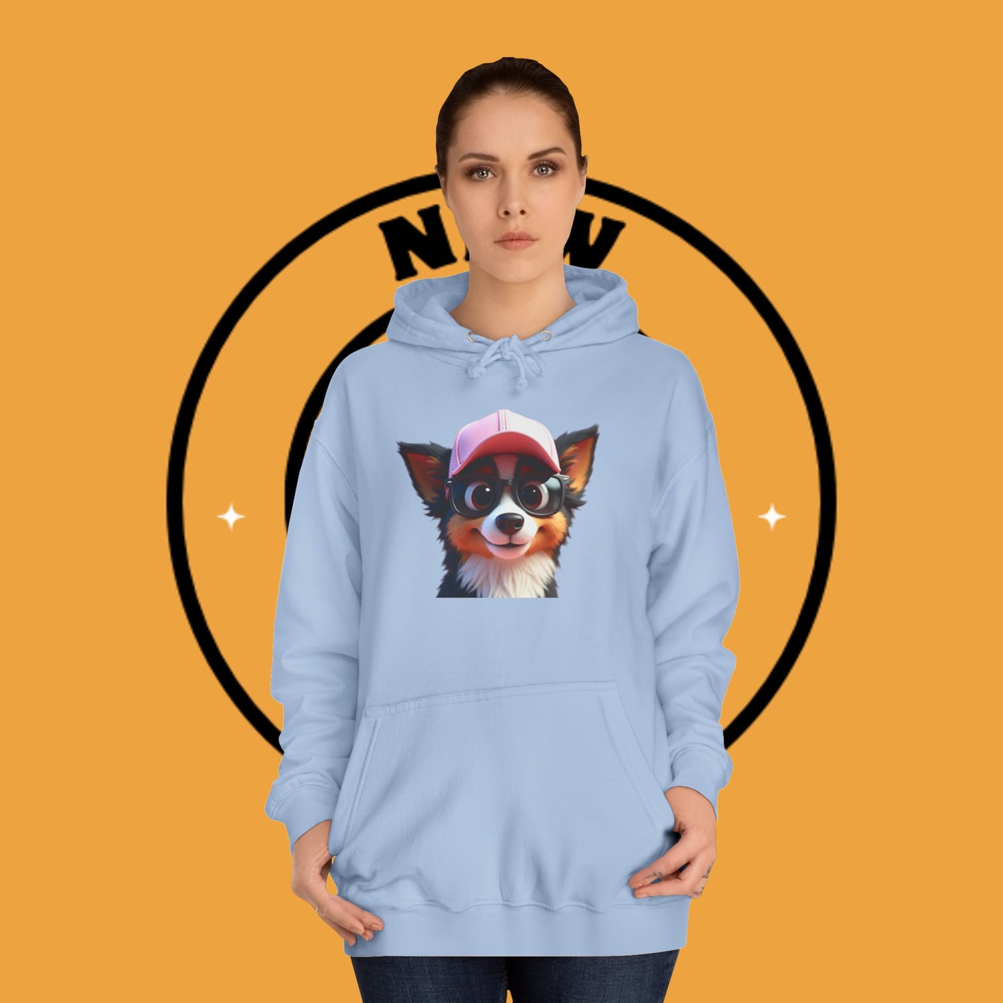 "Hipster Border Collie Puppy with Glasses & Cap Hoodie - Cute Trendy Dog Sweatshirt | Fun Design"