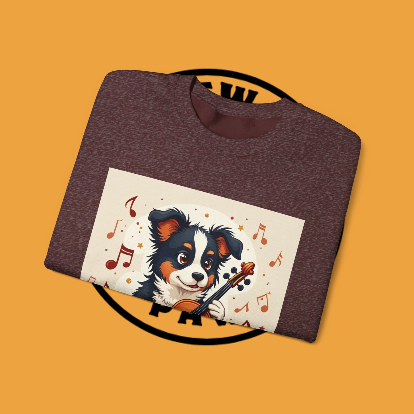 Music Dog Crewneck Sweatshirt - Cute Puppy Violinist with Musical Notes Design | Musician Gift
