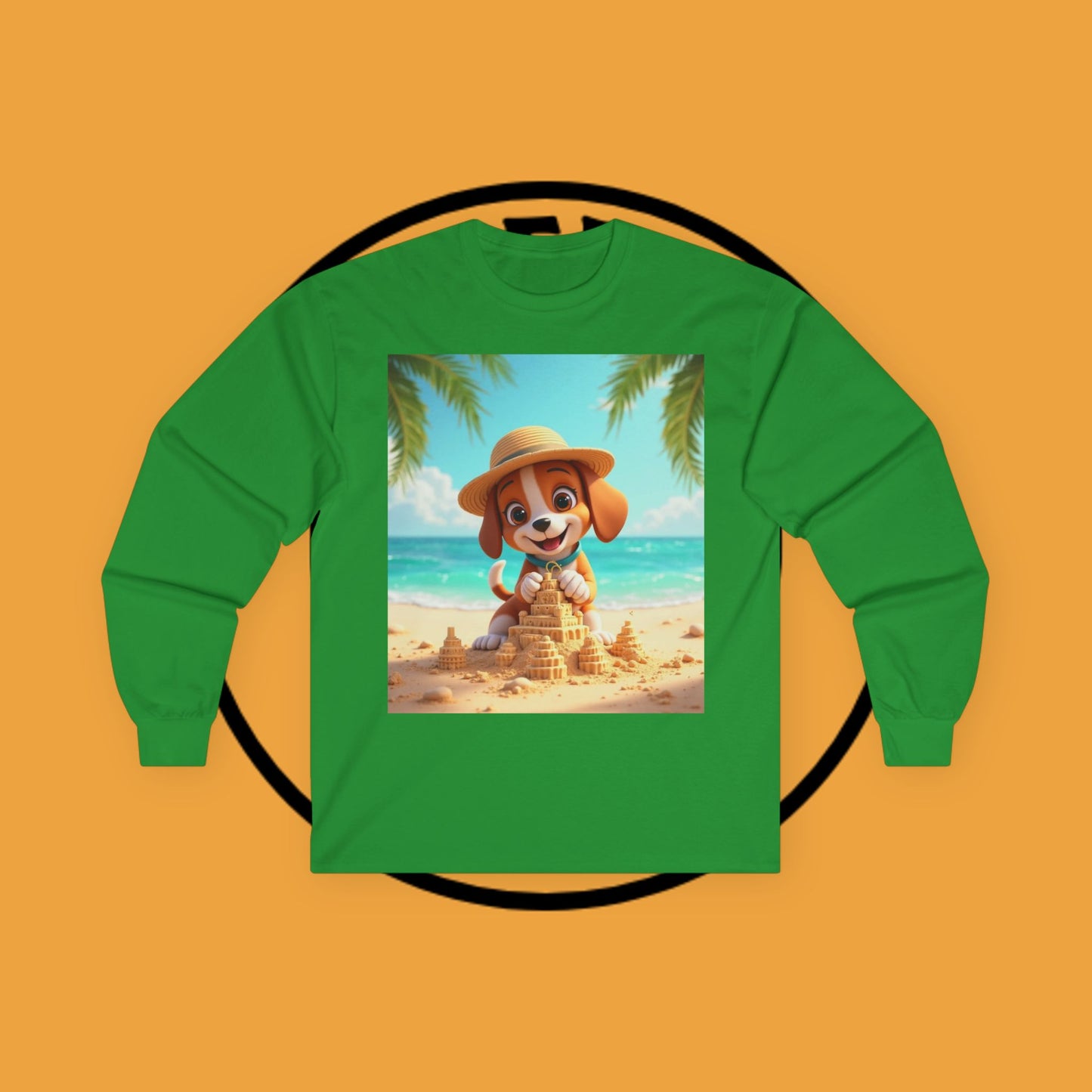 Beach Puppy Building Sandcastle Long Sleeve Shirt - Summer Tee